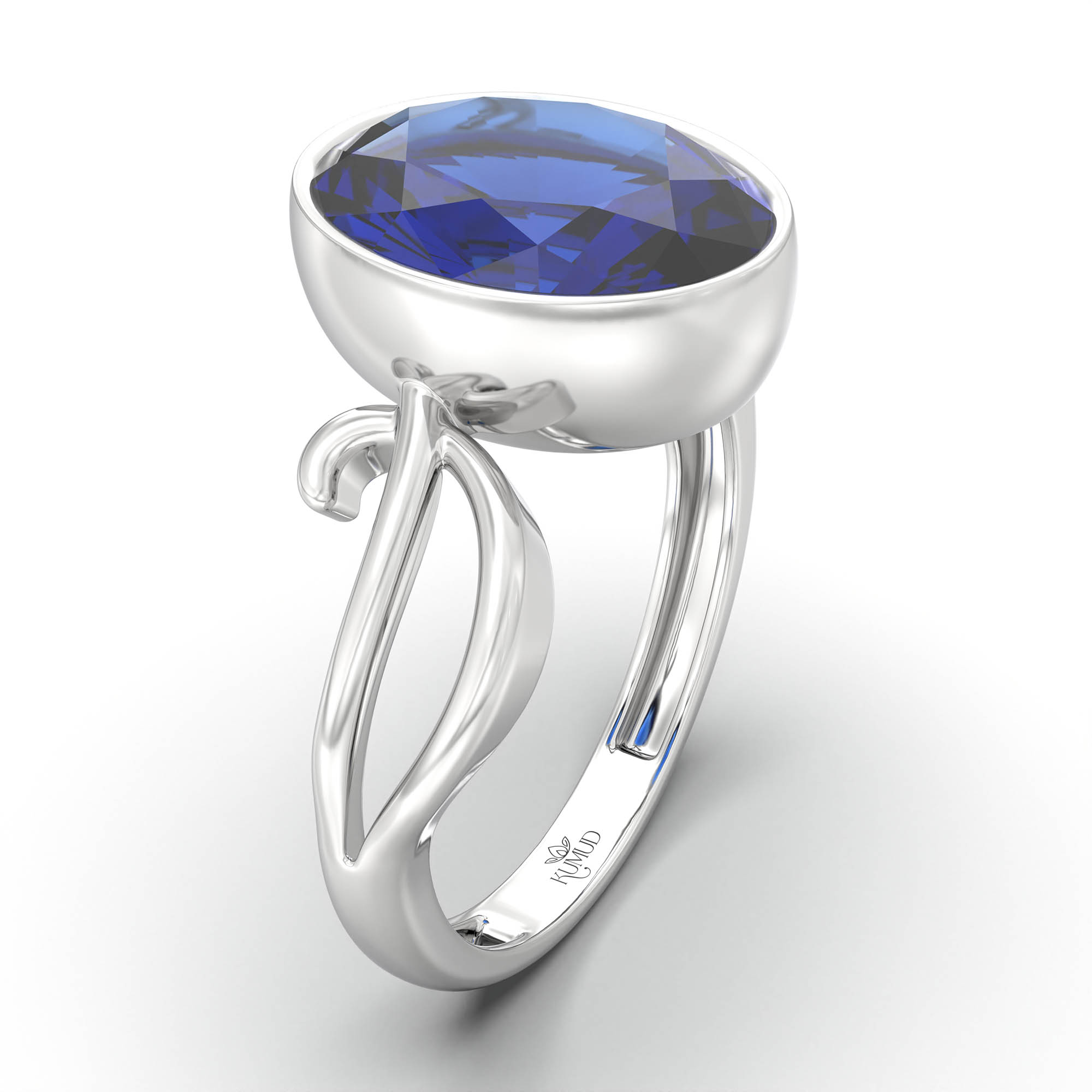Blue Sapphire (Neelam) Ring for Women in 925 Sterling Silver – Oval 11x8 mm, Bezel Setting, 4 g (Design K14-9) thumbnail