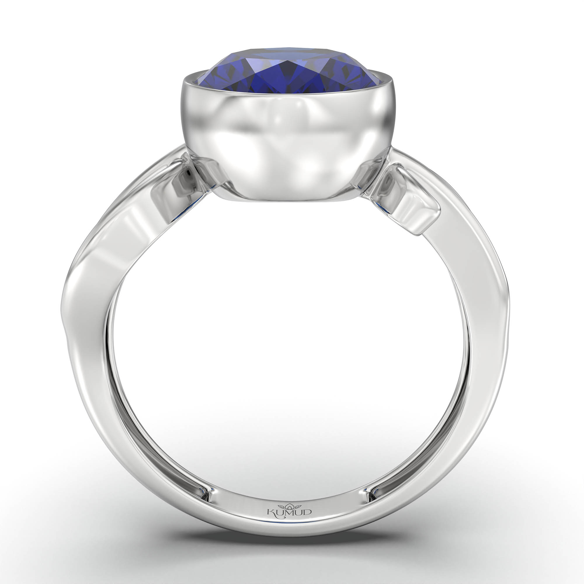 Blue Sapphire (Neelam) Ring for Women in 18K White Gold – Oval 11x8 mm, Bezel Setting, 4 g (Design K14-9) thumbnail