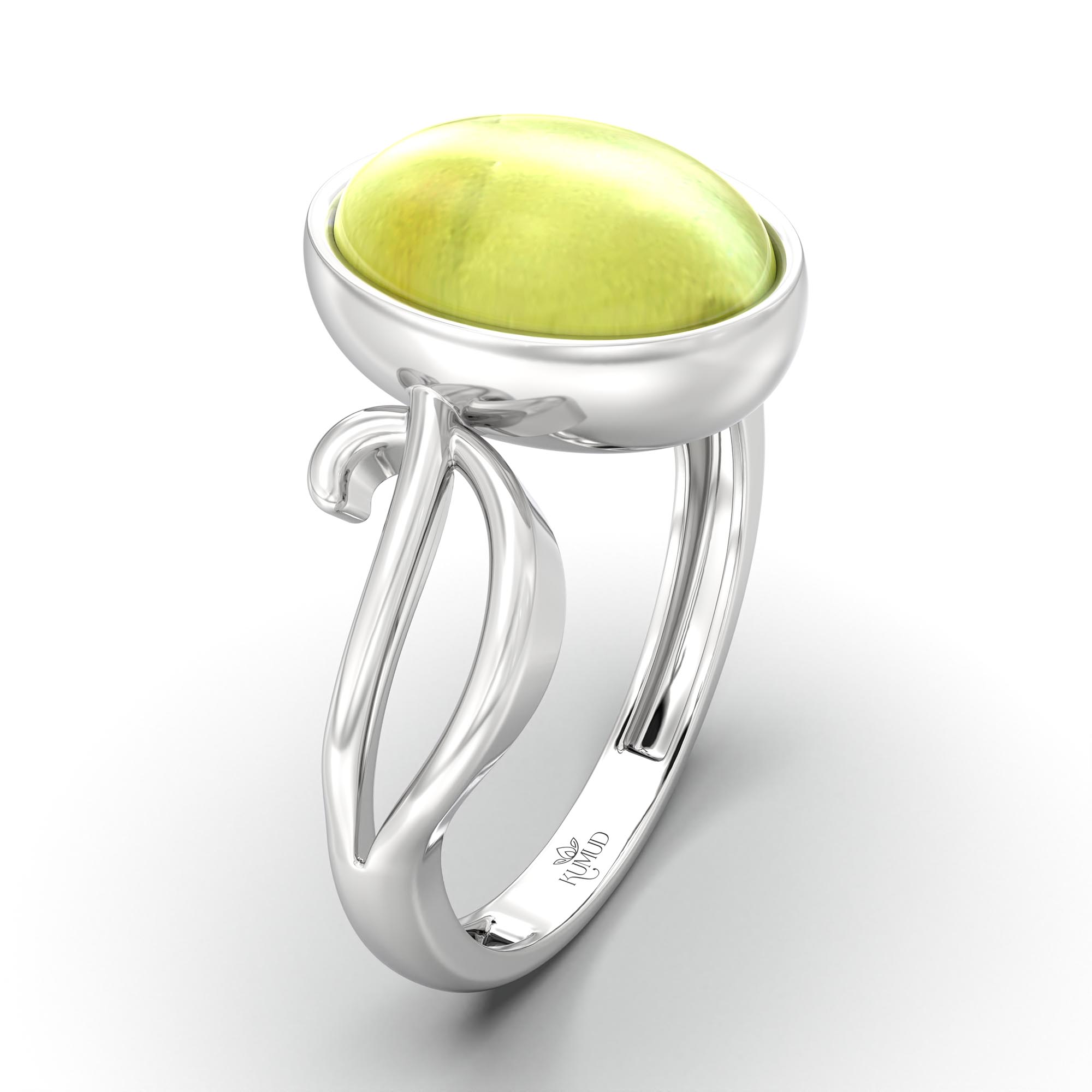 Cat's Eye (Lehsunia) Ring for Women in 925 Sterling Silver – Oval Cabochon 11x8 mm, Bezel Setting, 4 g (Design K14-9) thumbnail