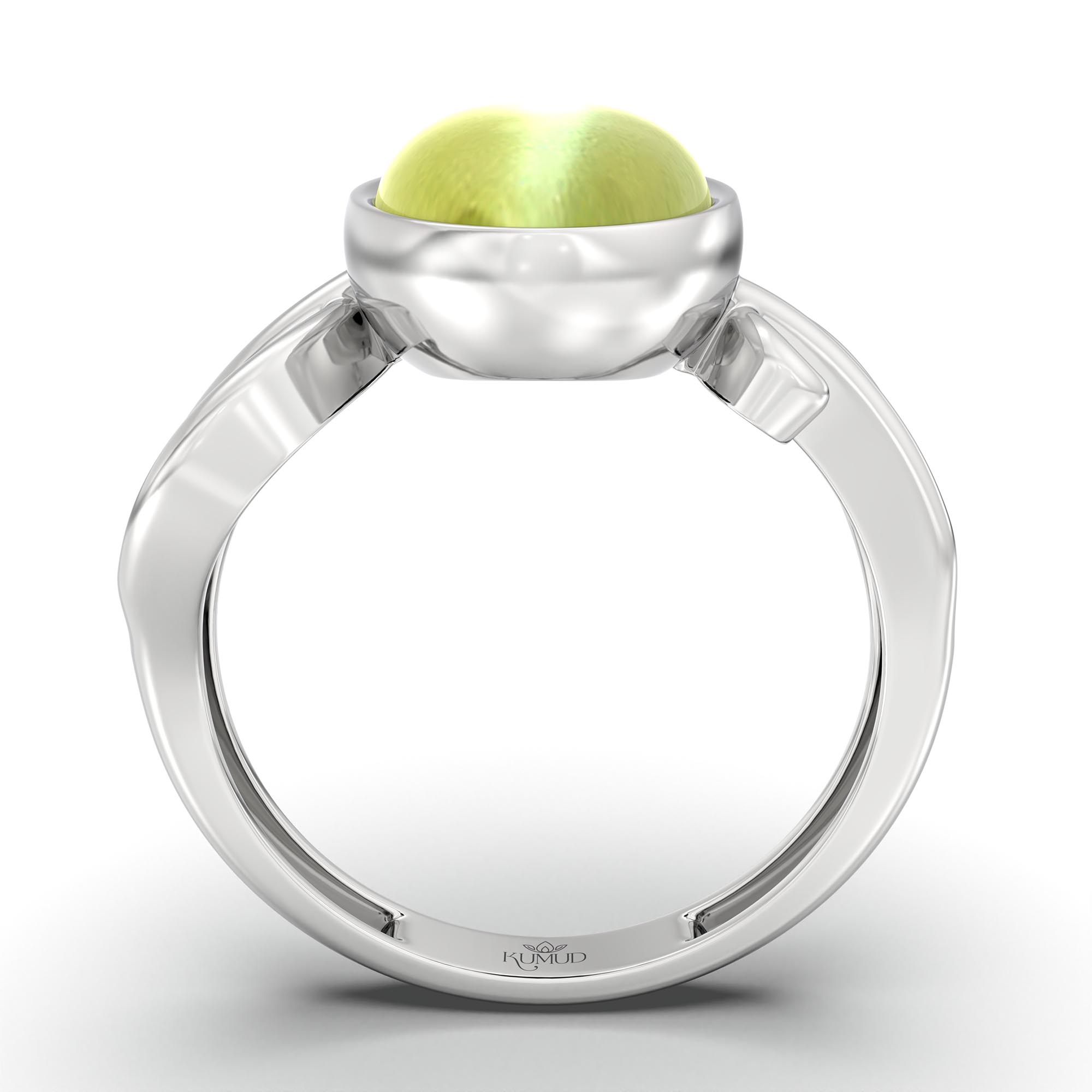 Cat's Eye (Lehsunia) Ring for Women in 925 Sterling Silver – Oval Cabochon 11x8 mm, Bezel Setting, 4 g (Design K14-9) thumbnail