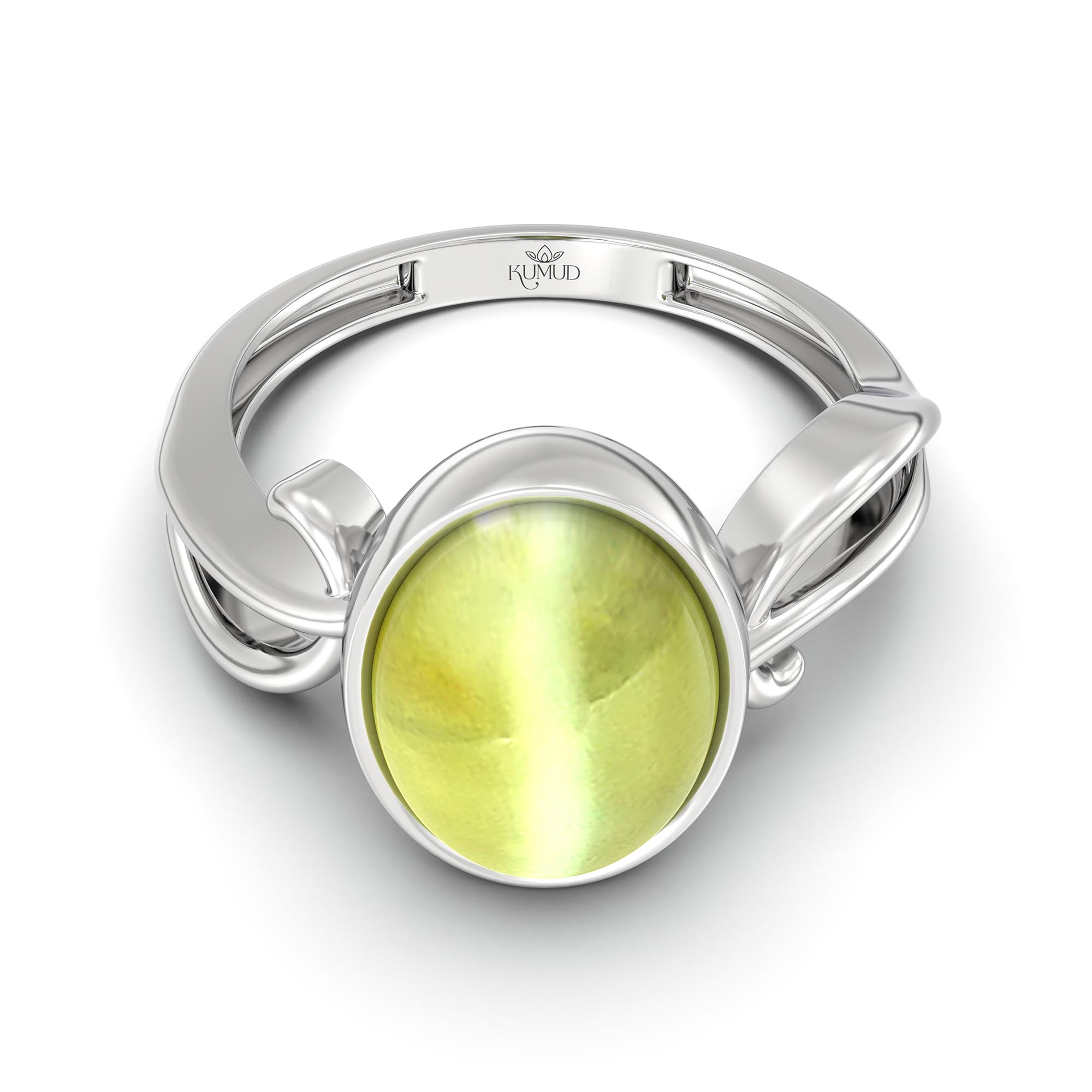 Cat's Eye (Lehsunia) Ring for Women in 925 Sterling Silver – Oval Cabochon 11x8 mm, Bezel Setting, 4 g (Design K14-9) thumbnail