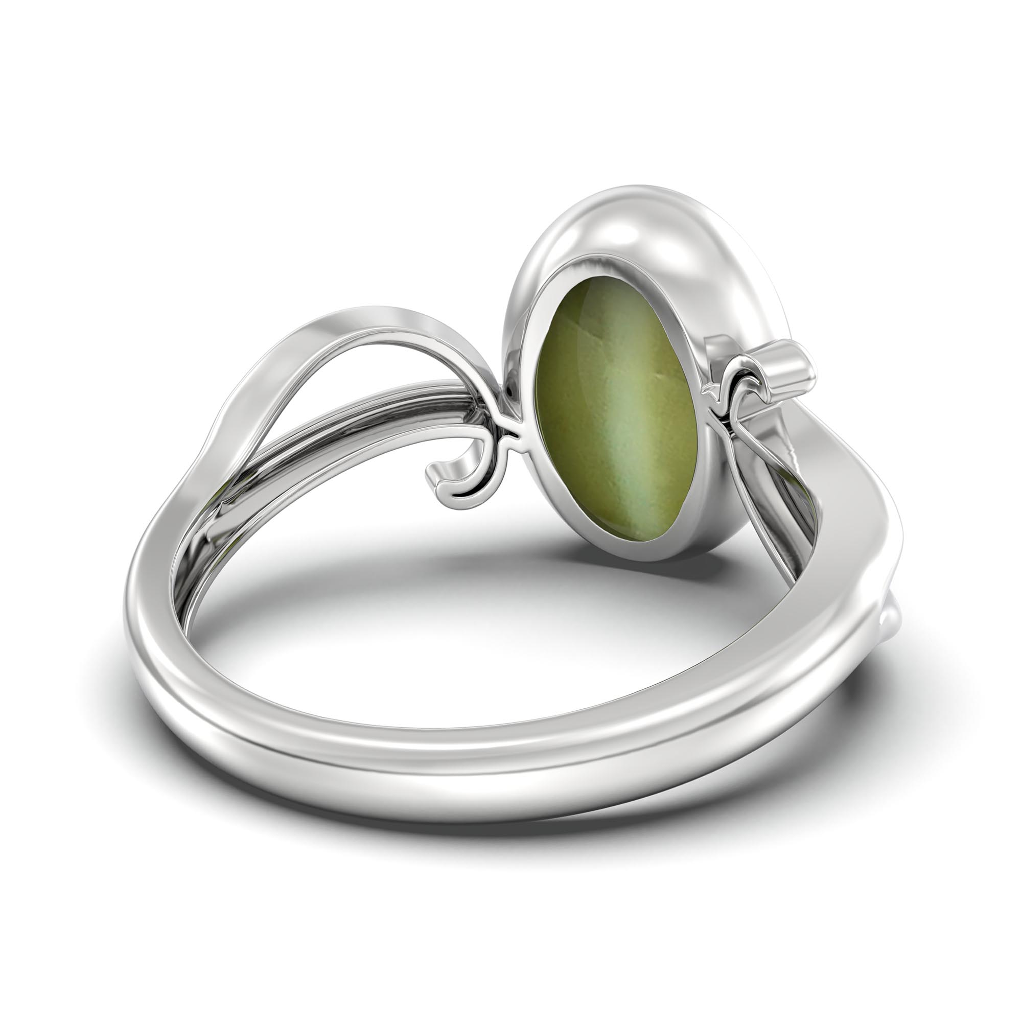 Cat's Eye (Lehsunia) Ring for Women in 925 Sterling Silver – Oval Cabochon 11x8 mm, Bezel Setting, 4 g (Design K14-9) thumbnail
