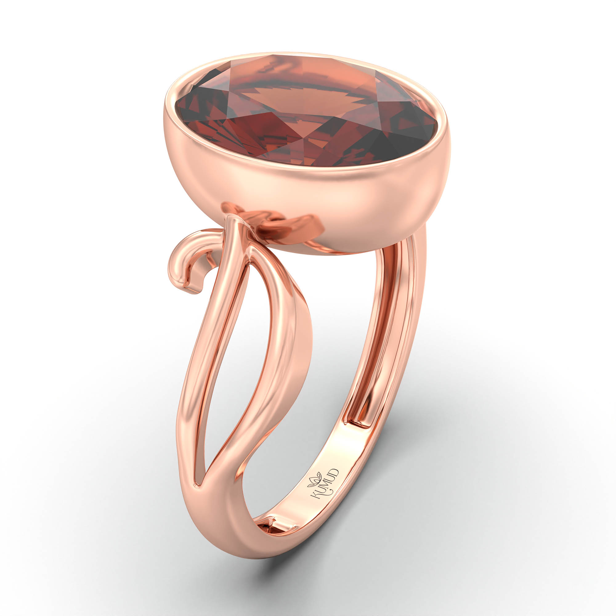 Hessonite (Gomed) Ring for Women in 18K Rose Gold – Oval 11x8 mm, Bezel Setting, 4 g (Design K14-9) thumbnail