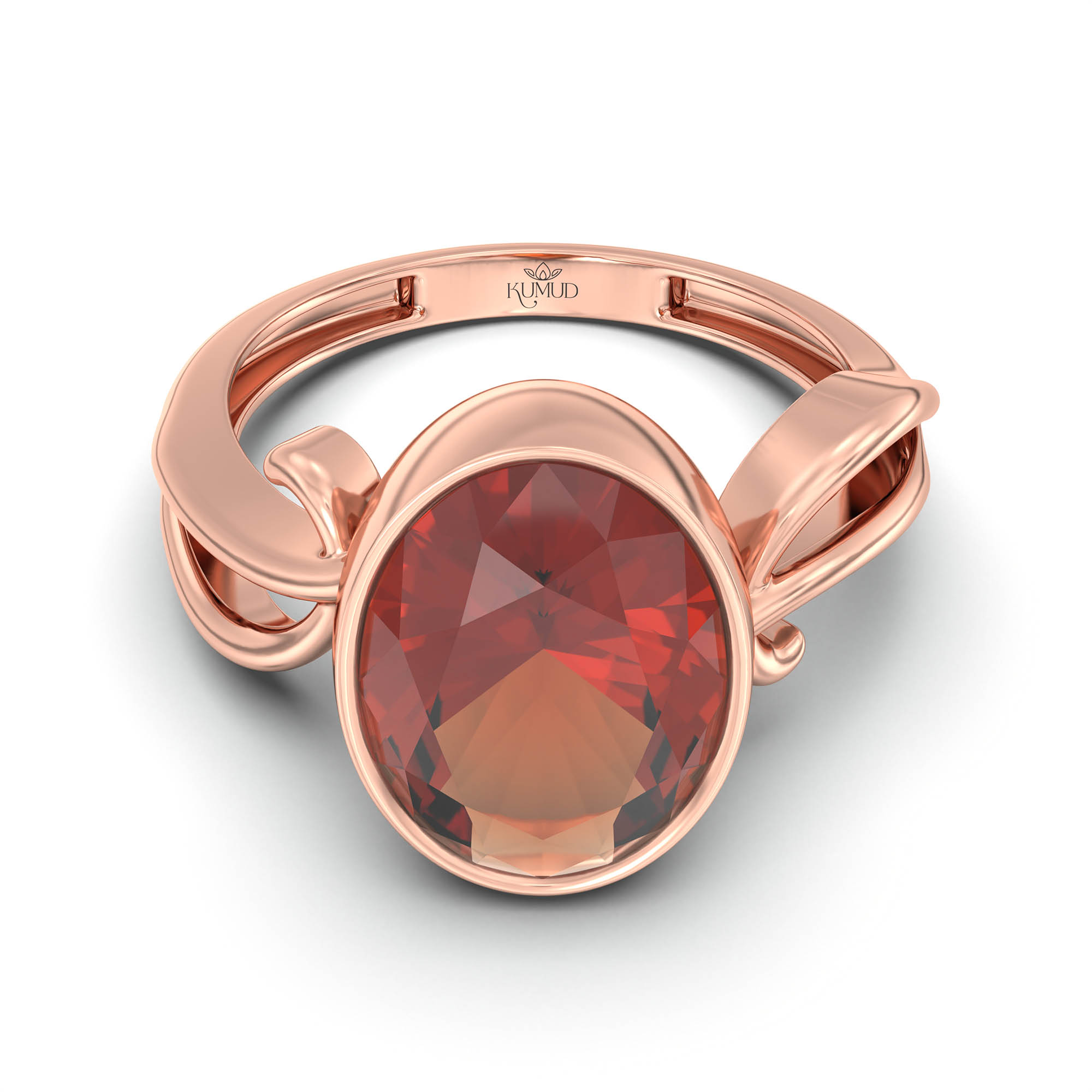 Hessonite (Gomed) Ring for Women in 18K Rose Gold – Oval 11x8 mm, Bezel Setting, 4 g (Design K14-9) thumbnail