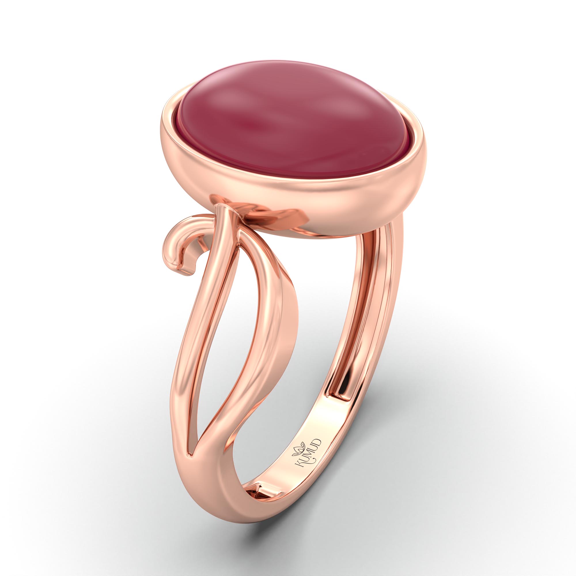 Ruby (Manik) Ring for Women in 18K Rose Gold – Oval Cabochon 11x8 mm, Bezel Setting, 4 g (Design K14-9) thumbnail