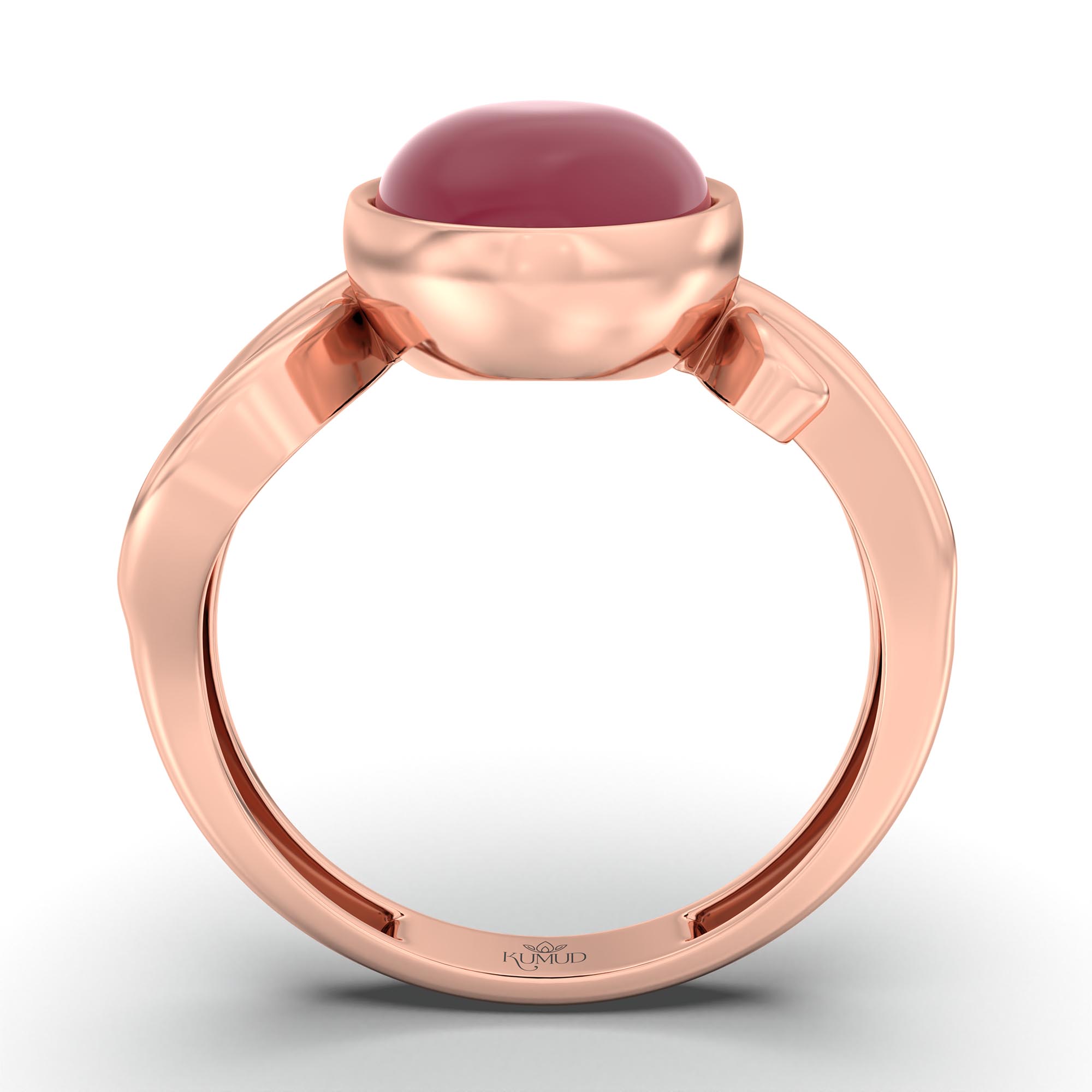 Ruby (Manik) Ring for Women in 18K Rose Gold – Oval Cabochon 11x8 mm, Bezel Setting, 4 g (Design K14-9) thumbnail
