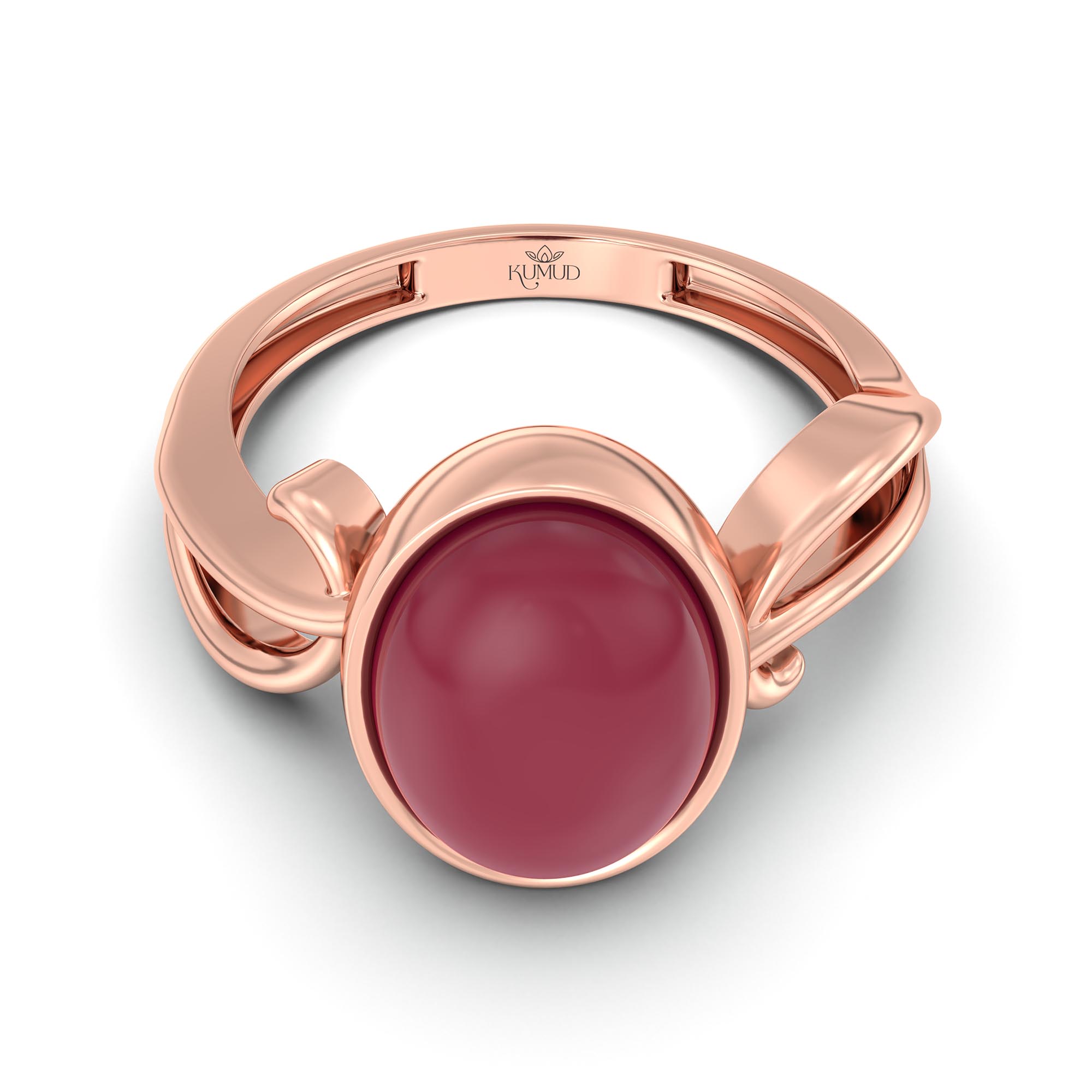 Ruby (Manik) Ring for Women in 18K Rose Gold – Oval Cabochon 11x8 mm, Bezel Setting, 4 g (Design K14-9) thumbnail