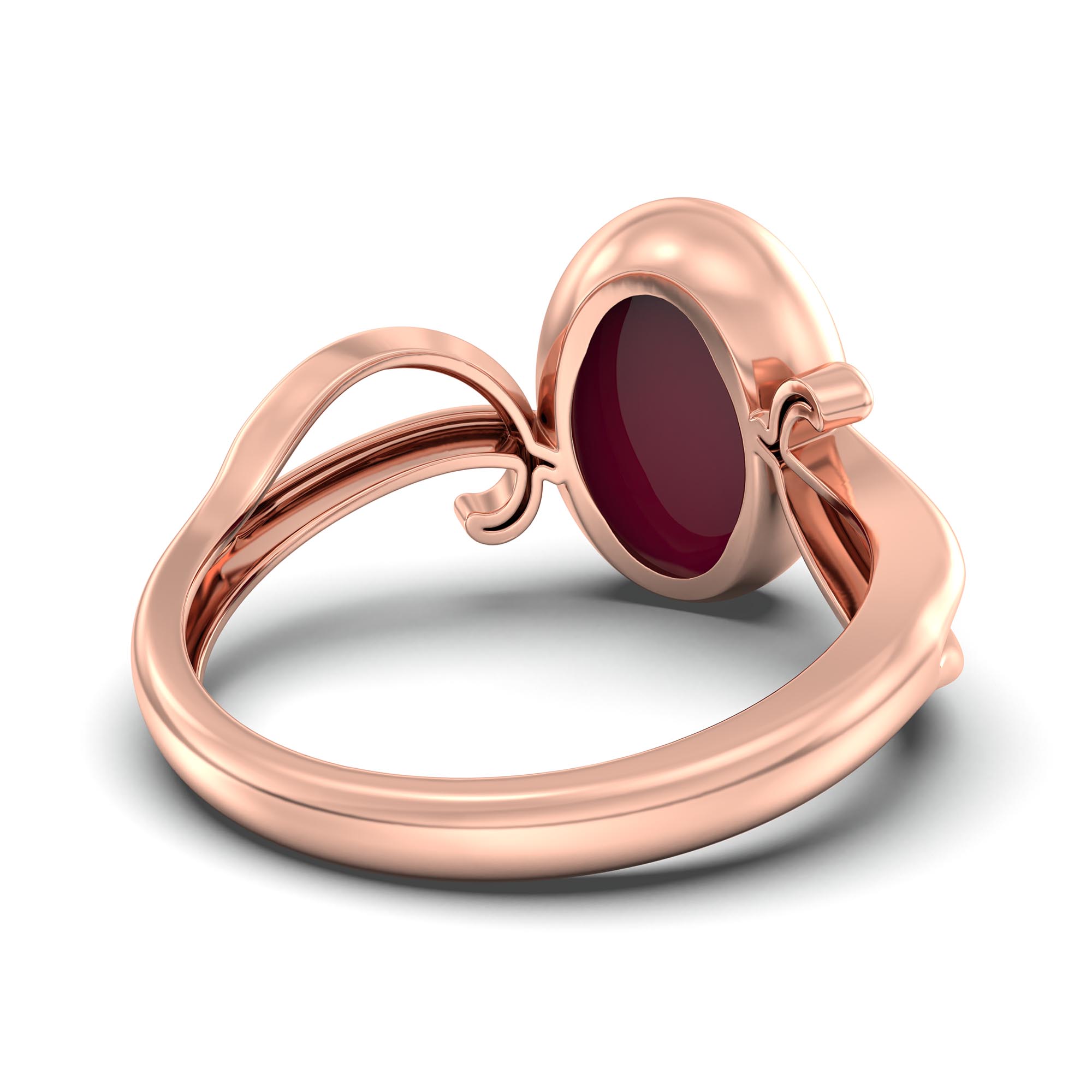 Ruby (Manik) Ring for Women in 18K Rose Gold – Oval Cabochon 11x8 mm, Bezel Setting, 4 g (Design K14-9) thumbnail