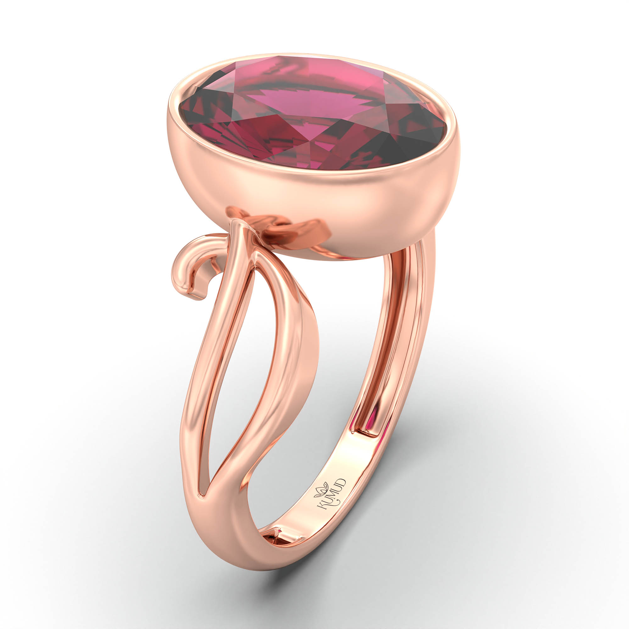 Ruby (Manik) Ring for Women in 18K Rose Gold – Oval 11x8 mm, Bezel Setting, 4 g (Design K14-9) thumbnail