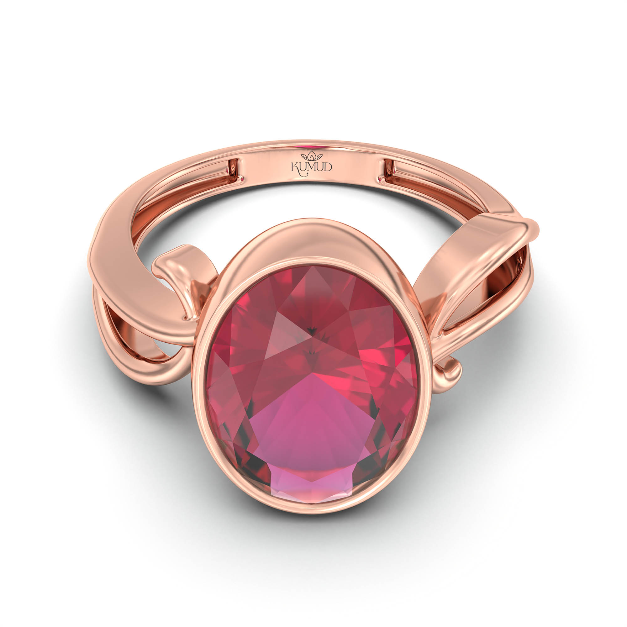 Ruby (Manik) Ring for Women in 18K Rose Gold – Oval 11x8 mm, Bezel Setting, 4 g (Design K14-9) thumbnail