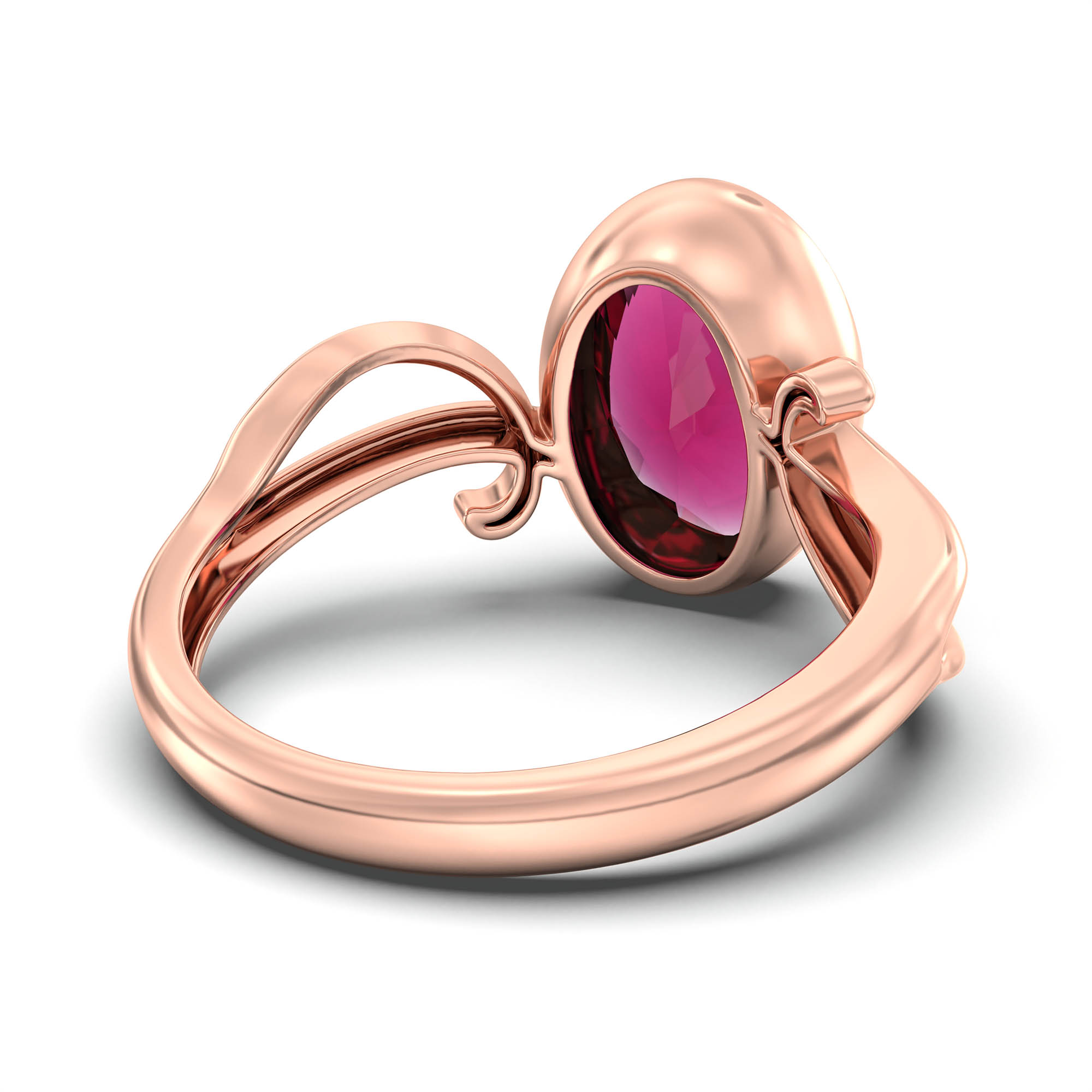 Ruby (Manik) Ring for Women in 18K Rose Gold – Oval 11x8 mm, Bezel Setting, 4 g (Design K14-9) thumbnail
