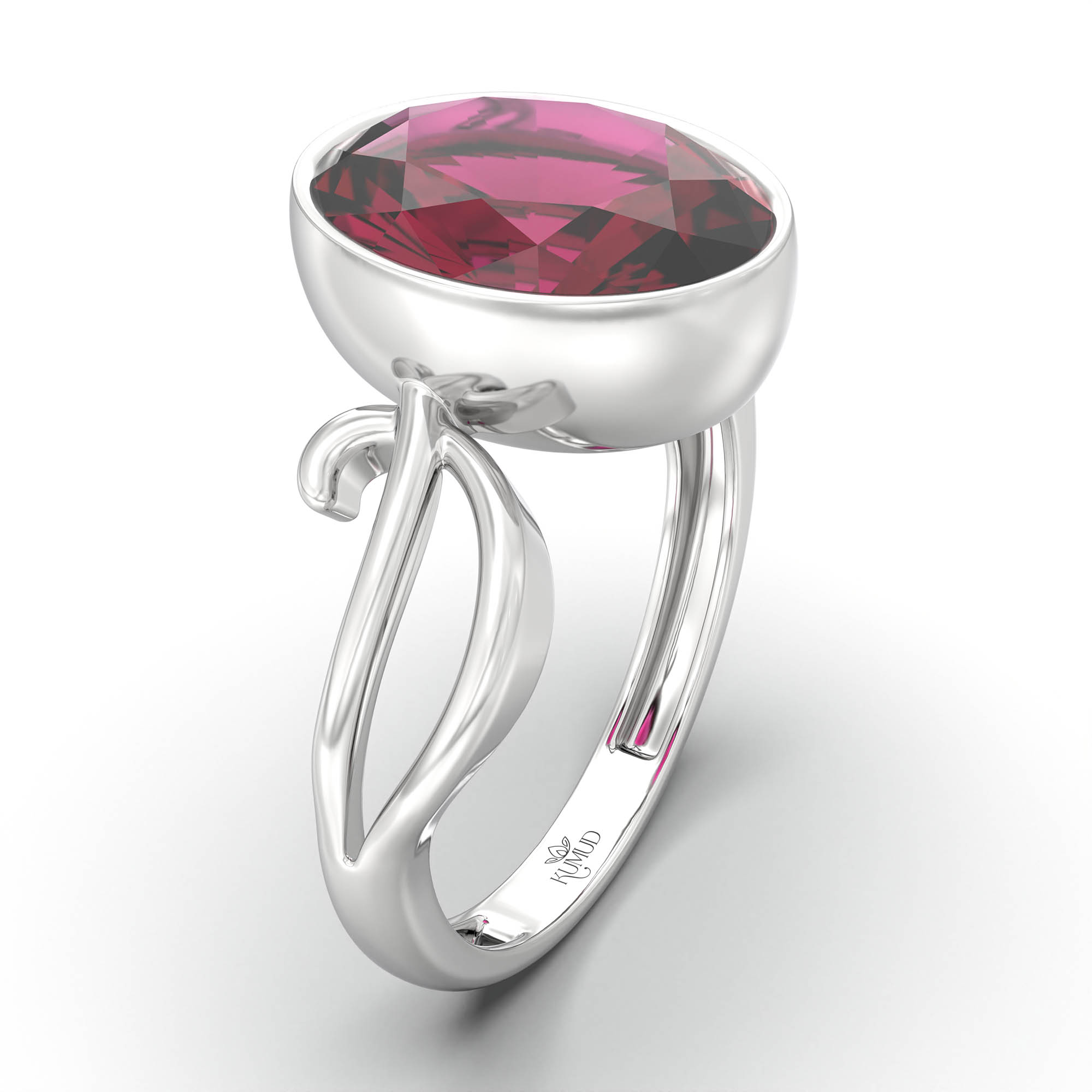 Ruby (Manik) Ring for Women in 18K White Gold – Oval 11x8 mm, Bezel Setting, 4 g (Design K14-9) thumbnail