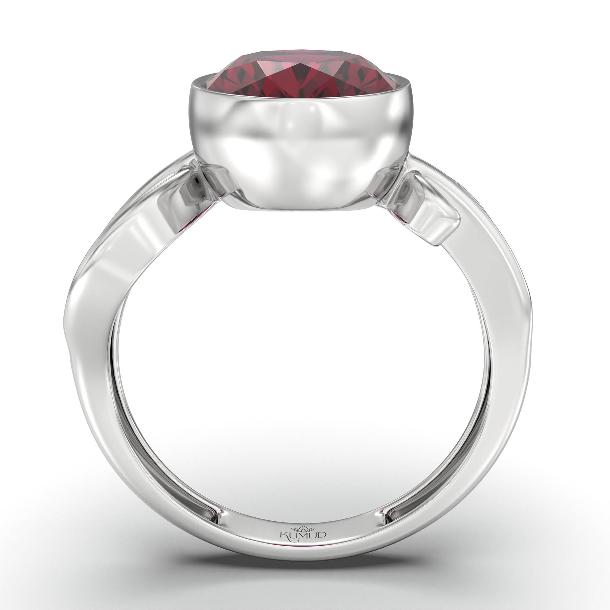 Ruby (Manik) Ring for Women in 18K White Gold – Oval 11x8 mm, Bezel Setting, 4 g (Design K14-9) thumbnail