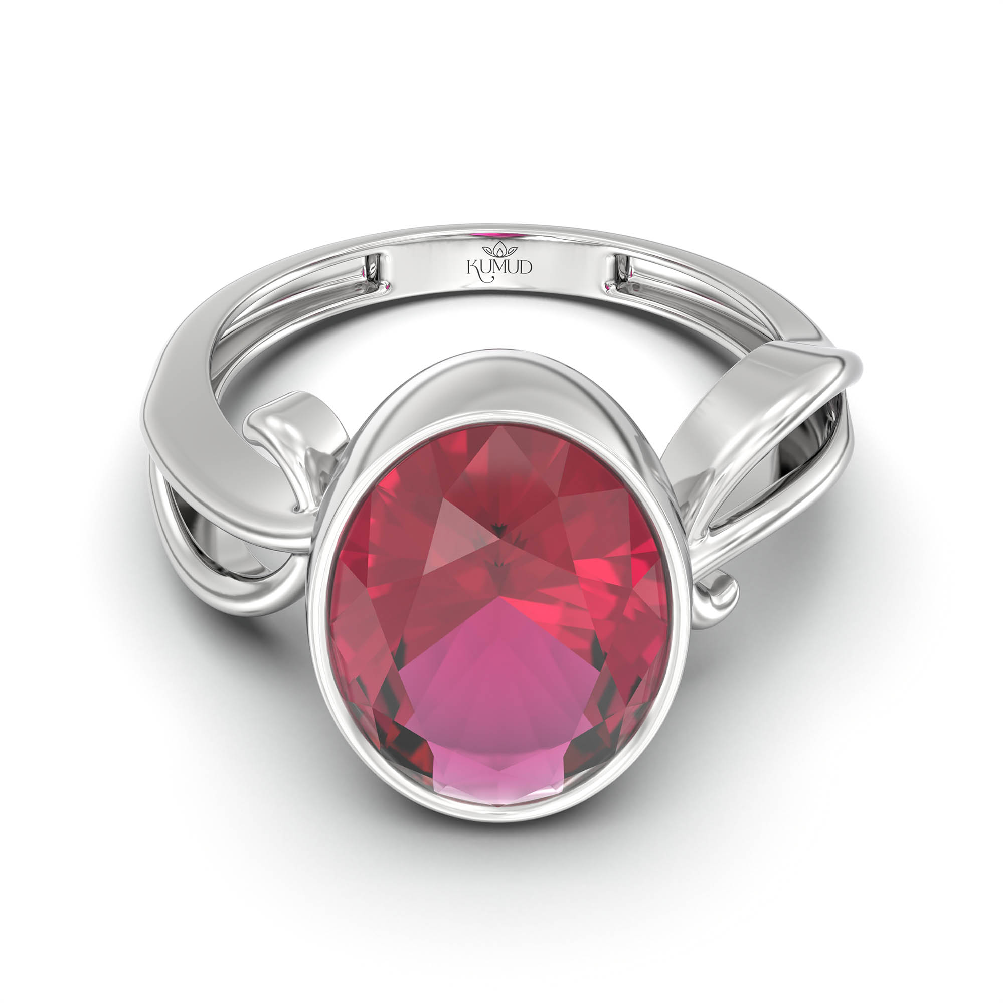 Ruby (Manik) Ring for Women in 18K White Gold – Oval 11x8 mm, Bezel Setting, 4 g (Design K14-9) thumbnail