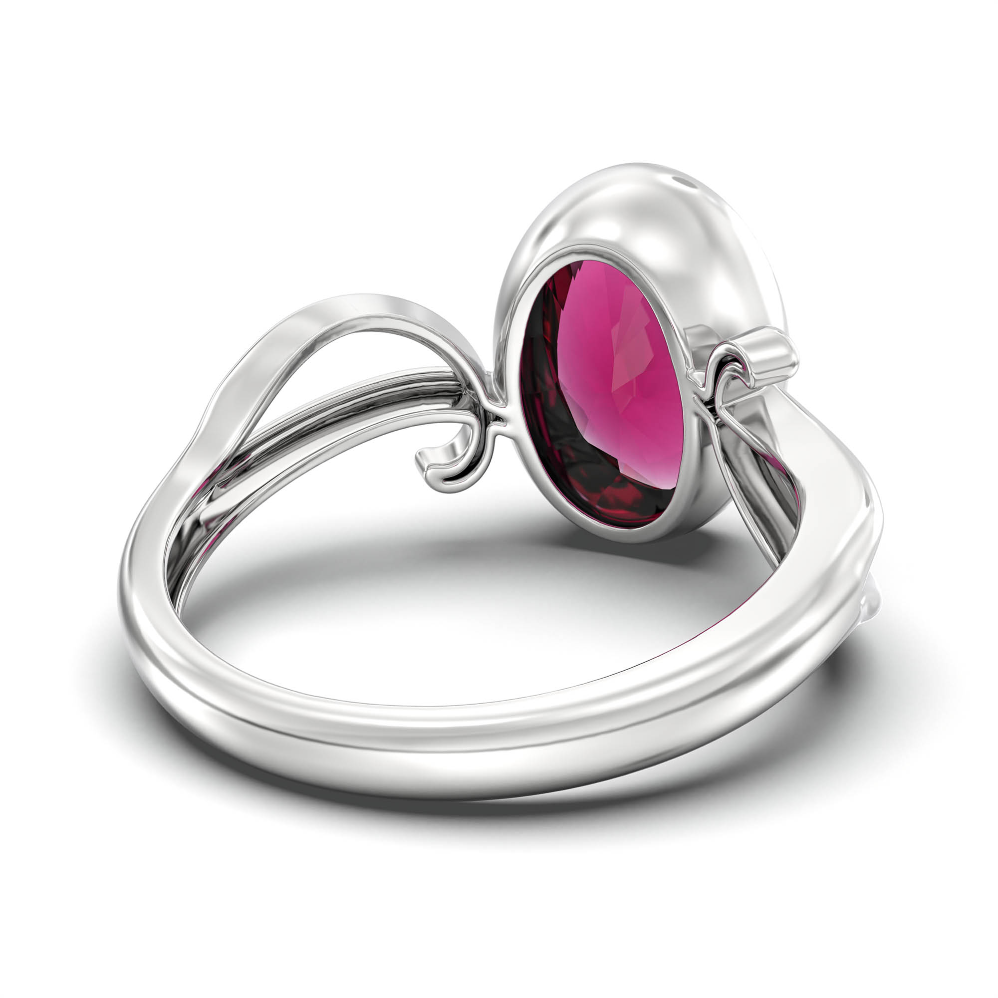 Ruby (Manik) Ring for Women in 18K White Gold – Oval 11x8 mm, Bezel Setting, 4 g (Design K14-9) thumbnail