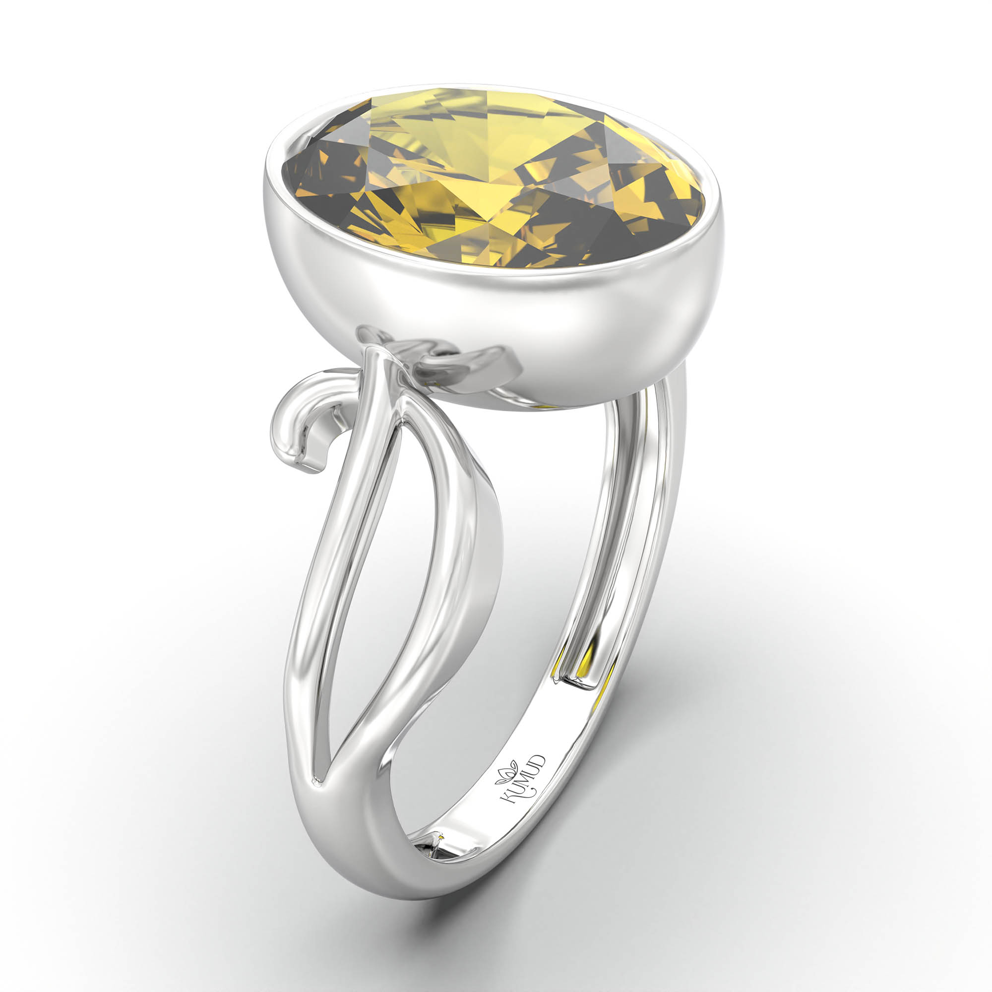 Yellow Sapphire (Pukhraj) Ring for Women in 925 Sterling Silver – Oval 11x8 mm, Bezel Setting, 4 g (Design K14-9) thumbnail