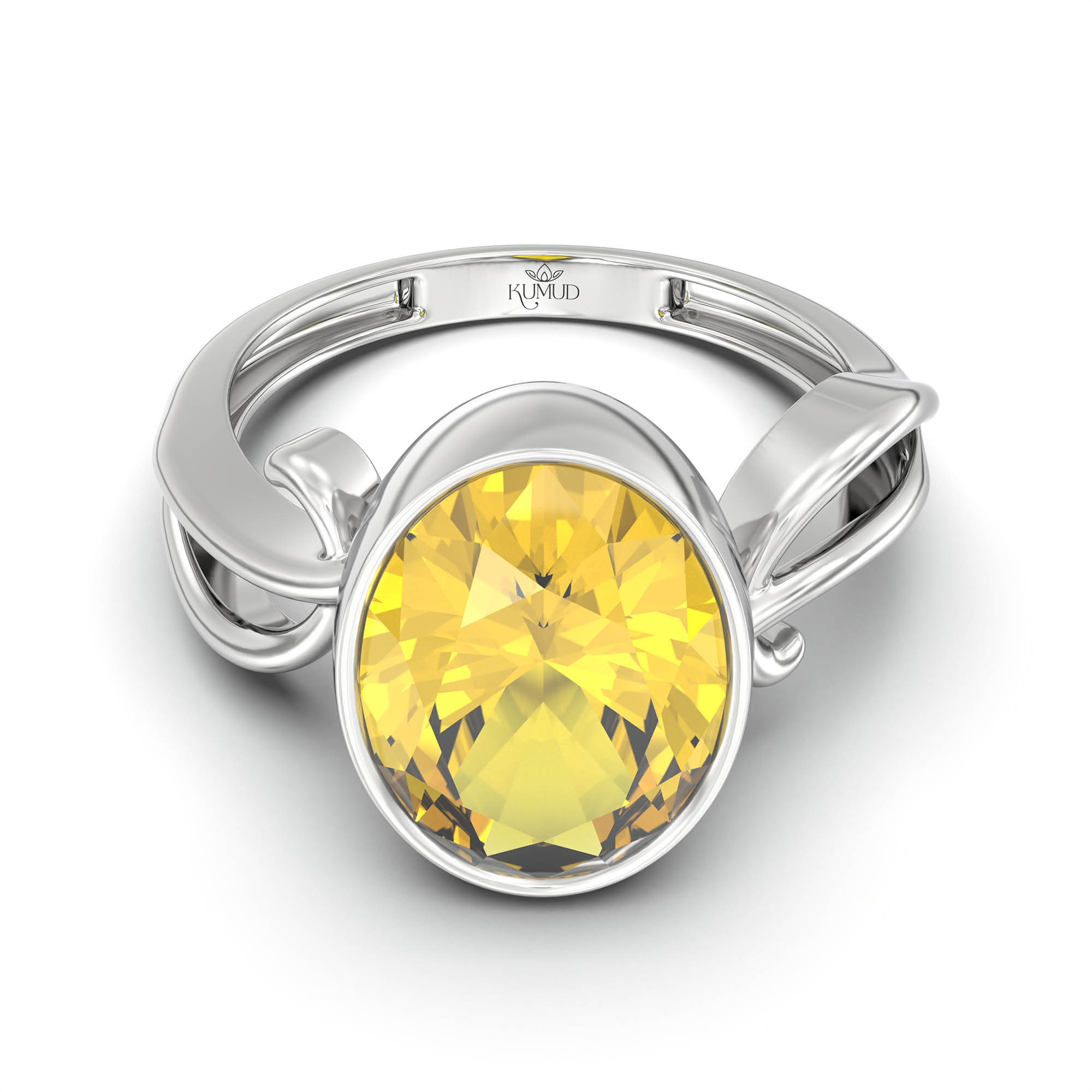 Yellow Sapphire (Pukhraj) Ring for Women in 925 Sterling Silver – Oval 11x8 mm, Bezel Setting, 4 g (Design K14-9) thumbnail