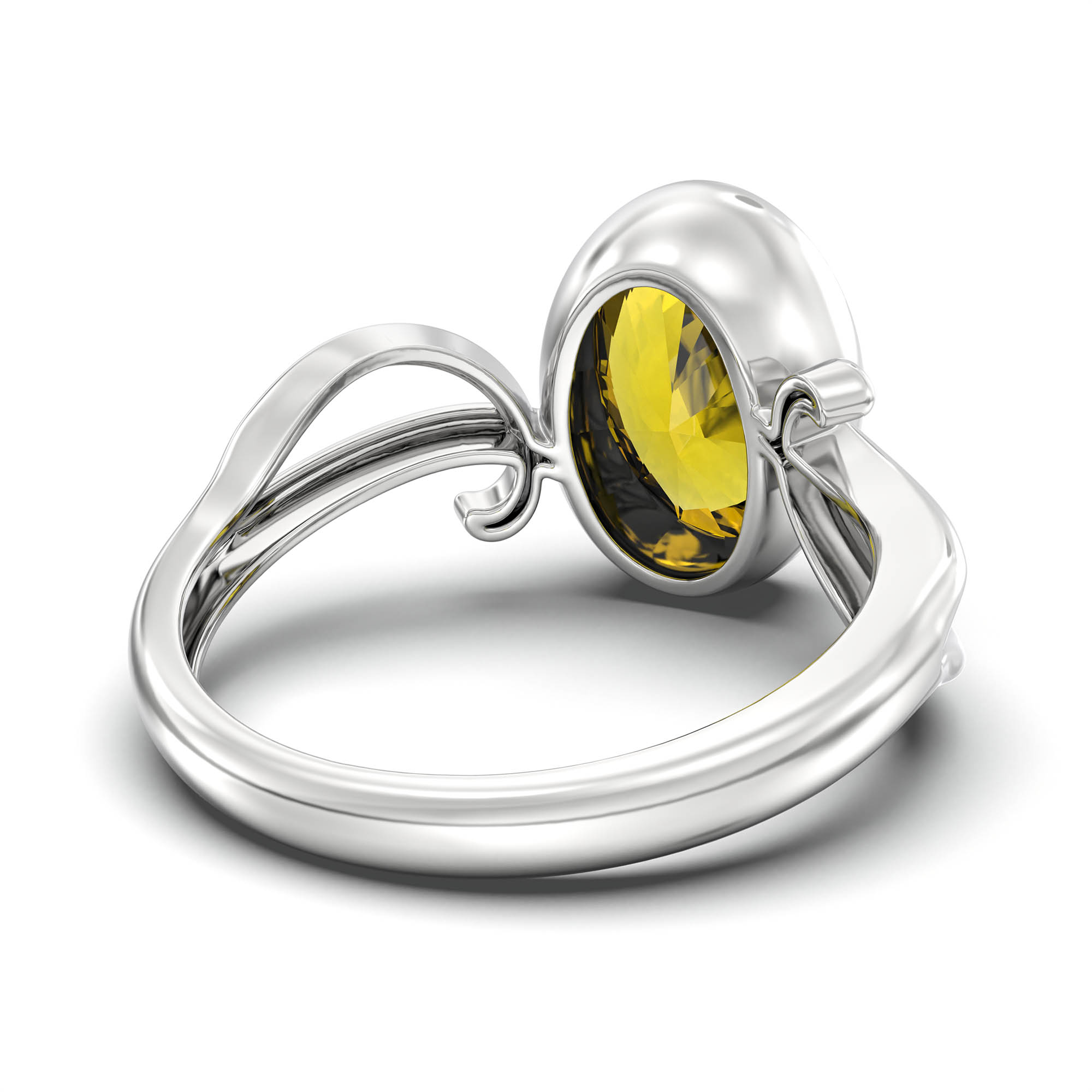 Yellow Sapphire (Pukhraj) Ring for Women in 925 Sterling Silver – Oval 11x8 mm, Bezel Setting, 4 g (Design K14-9) thumbnail