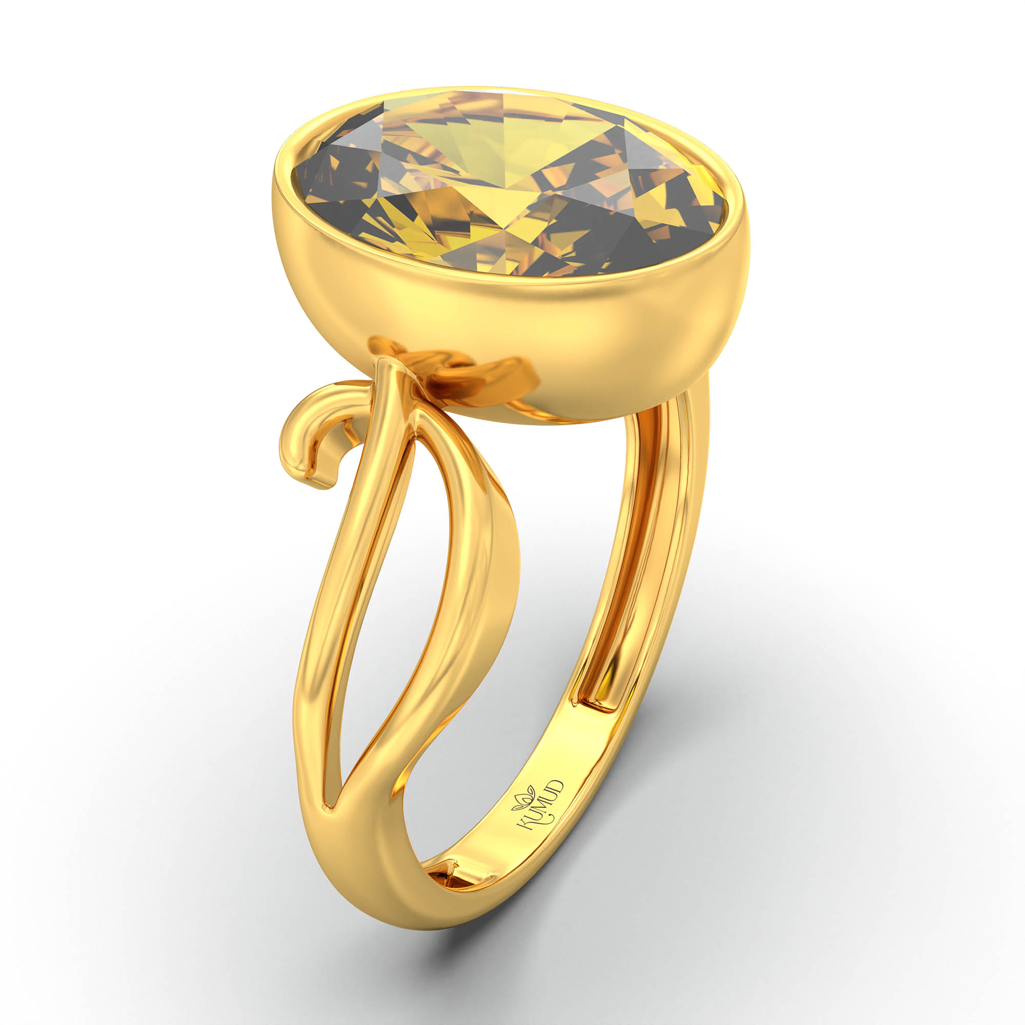 Yellow Sapphire (Pukhraj) Ring for Women in 22K Yellow Gold – Oval 11x8 mm, Bezel Setting, 4 g (Design K14-9) thumbnail