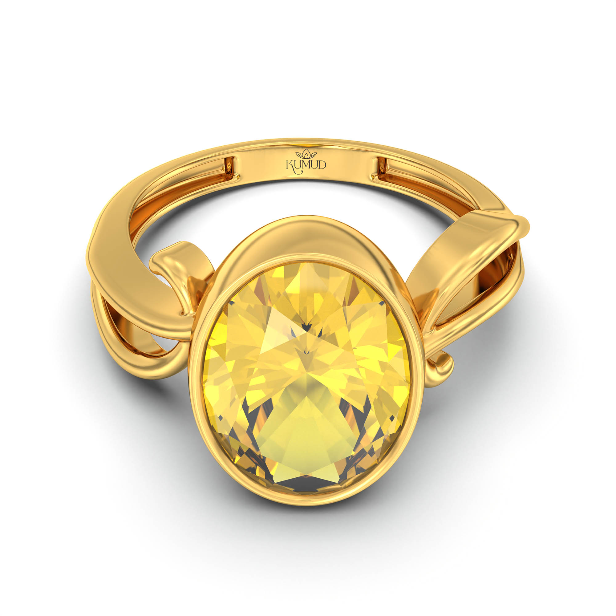 Yellow Sapphire (Pukhraj) Ring for Women in 22K Yellow Gold – Oval 11x8 mm, Bezel Setting, 4 g (Design K14-9) thumbnail
