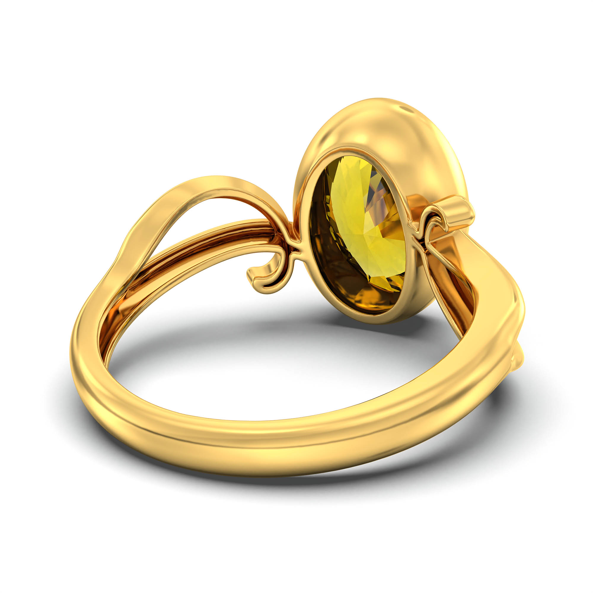 Yellow Sapphire (Pukhraj) Ring for Women in 22K Yellow Gold – Oval 11x8 mm, Bezel Setting, 4 g (Design K14-9) thumbnail
