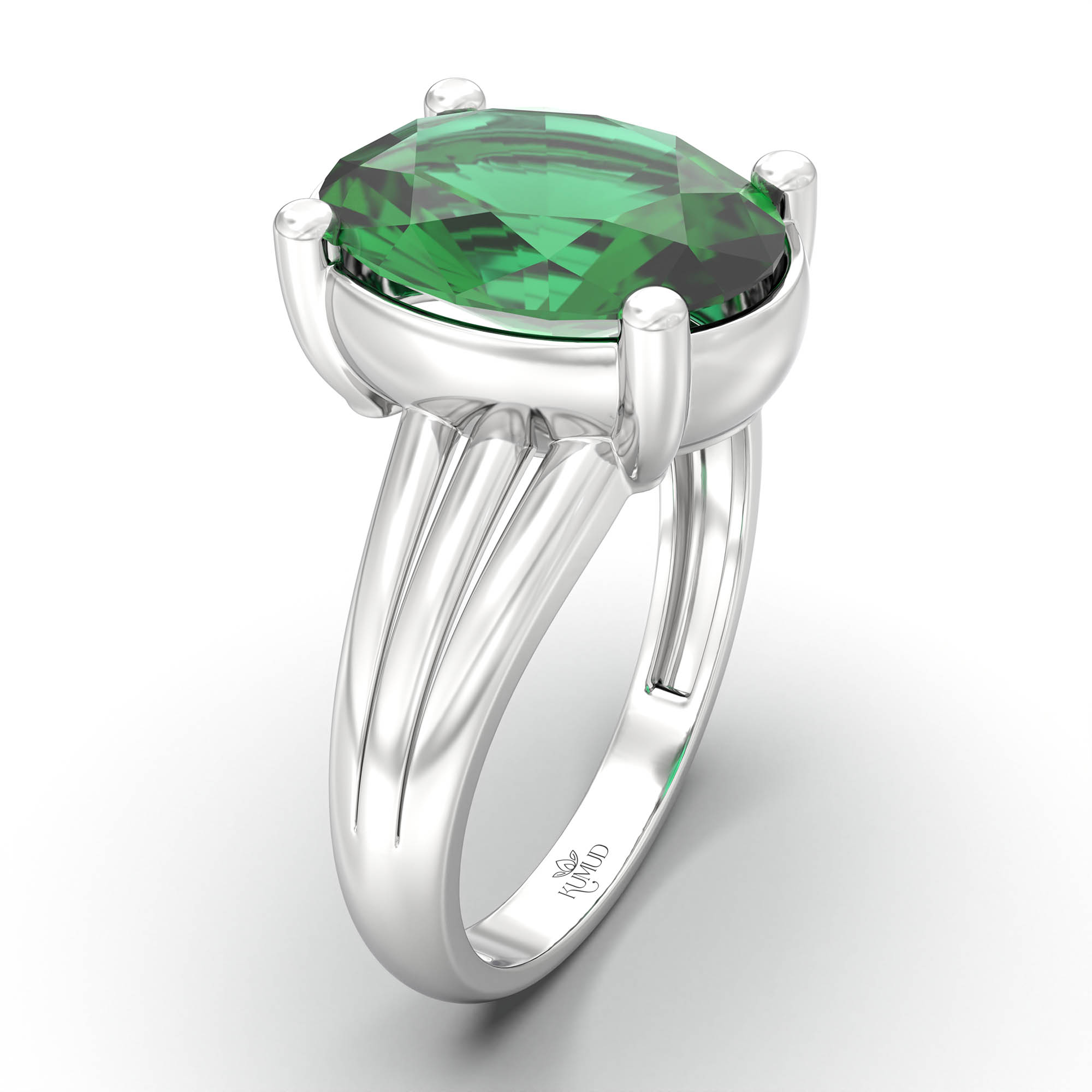 Emerald (Panna) Ring for Women in 925 Sterling Silver – Oval 11x8 mm, Prong Setting, 4 g (Design K14-10) thumbnail