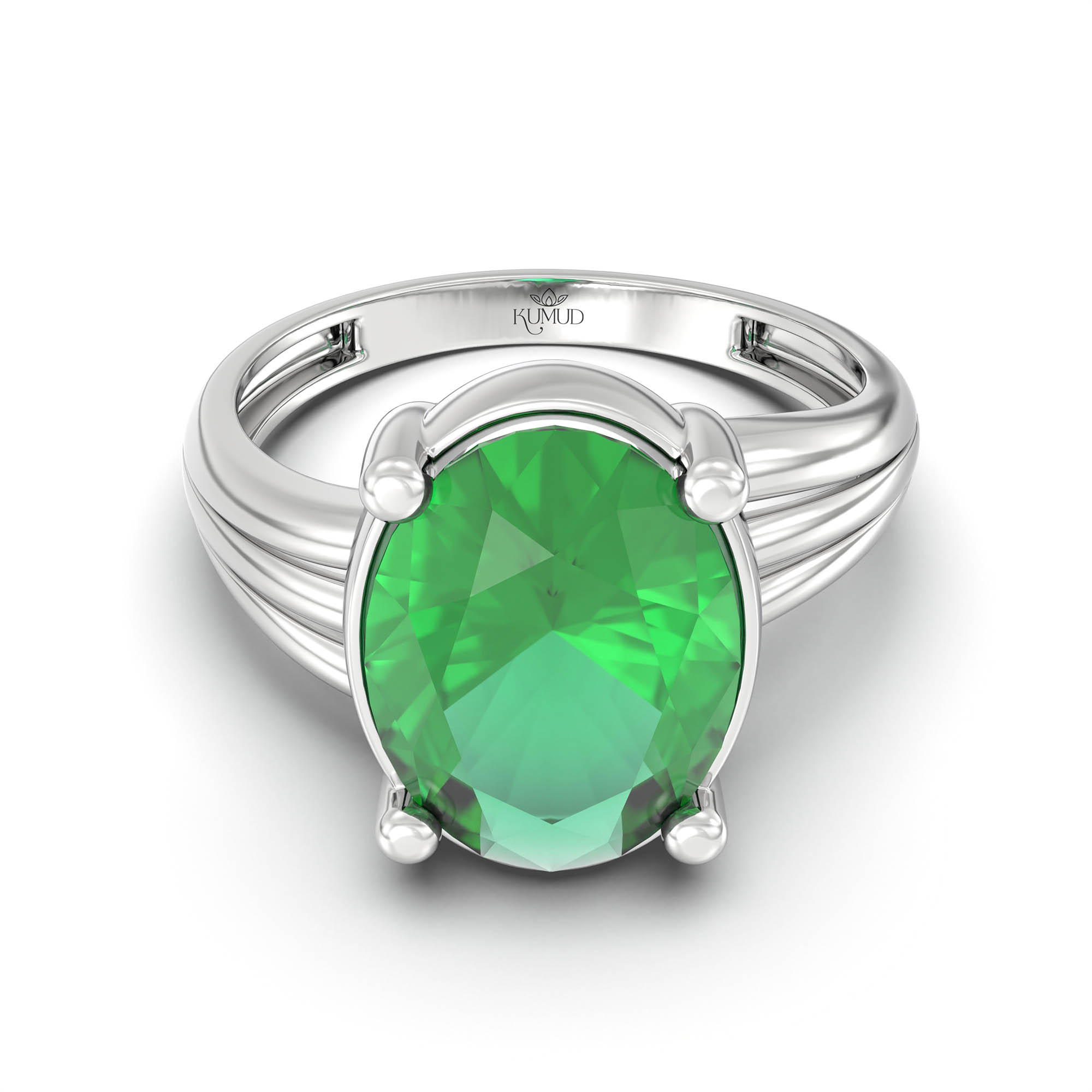 Emerald (Panna) Ring for Women in 925 Sterling Silver – Oval 11x8 mm, Prong Setting, 4 g (Design K14-10) thumbnail
