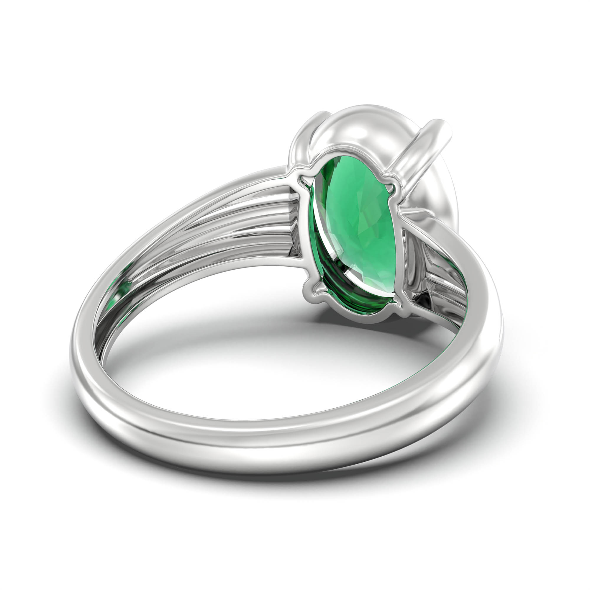 Emerald (Panna) Ring for Women in 18K White Gold – Oval 11x8 mm, Prong Setting, 4 g (Design K14-10) thumbnail