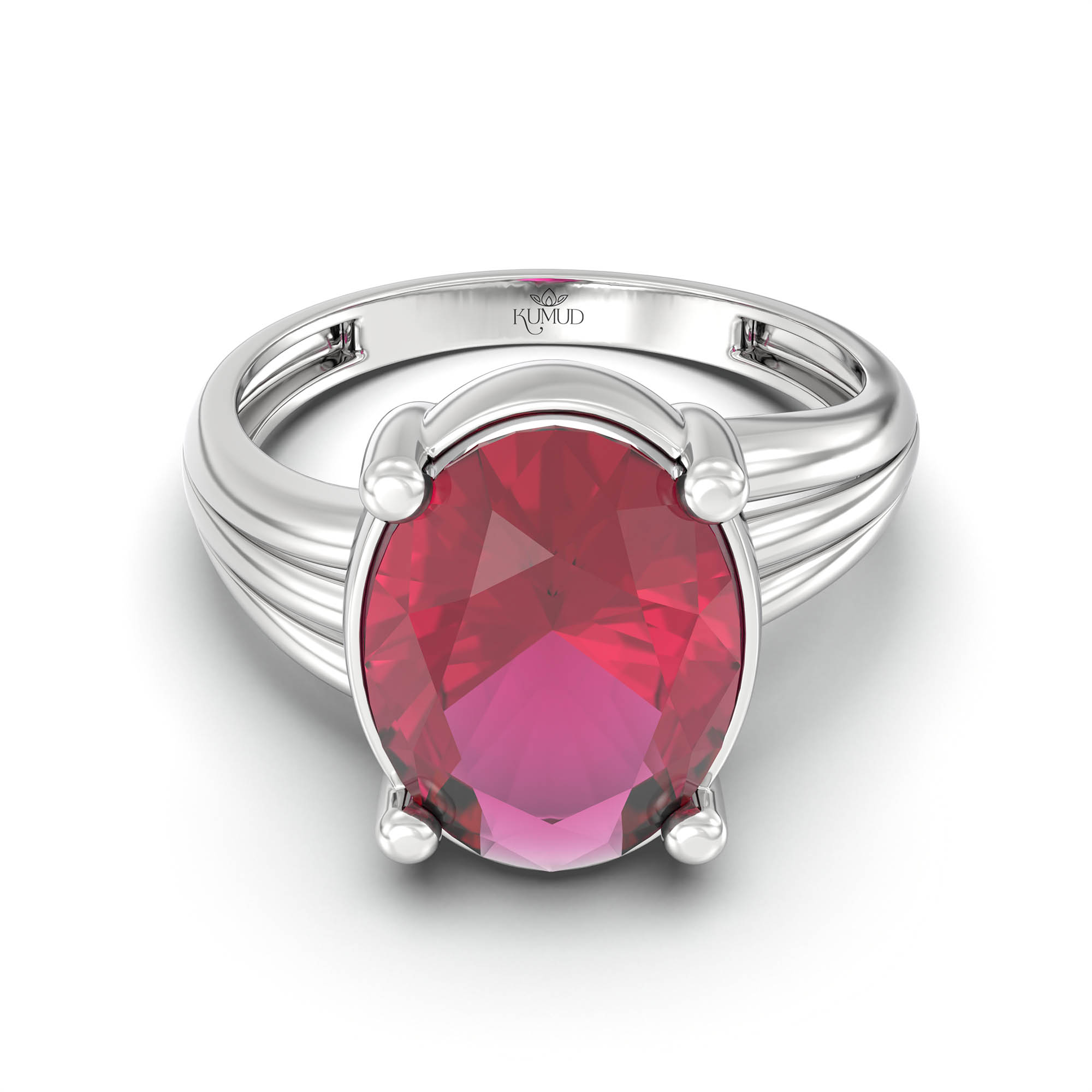 Ruby (Manik) Ring for Women in 925 Sterling Silver – Oval 11x8 mm, Prong Setting, 4 g (Design K14-10) thumbnail
