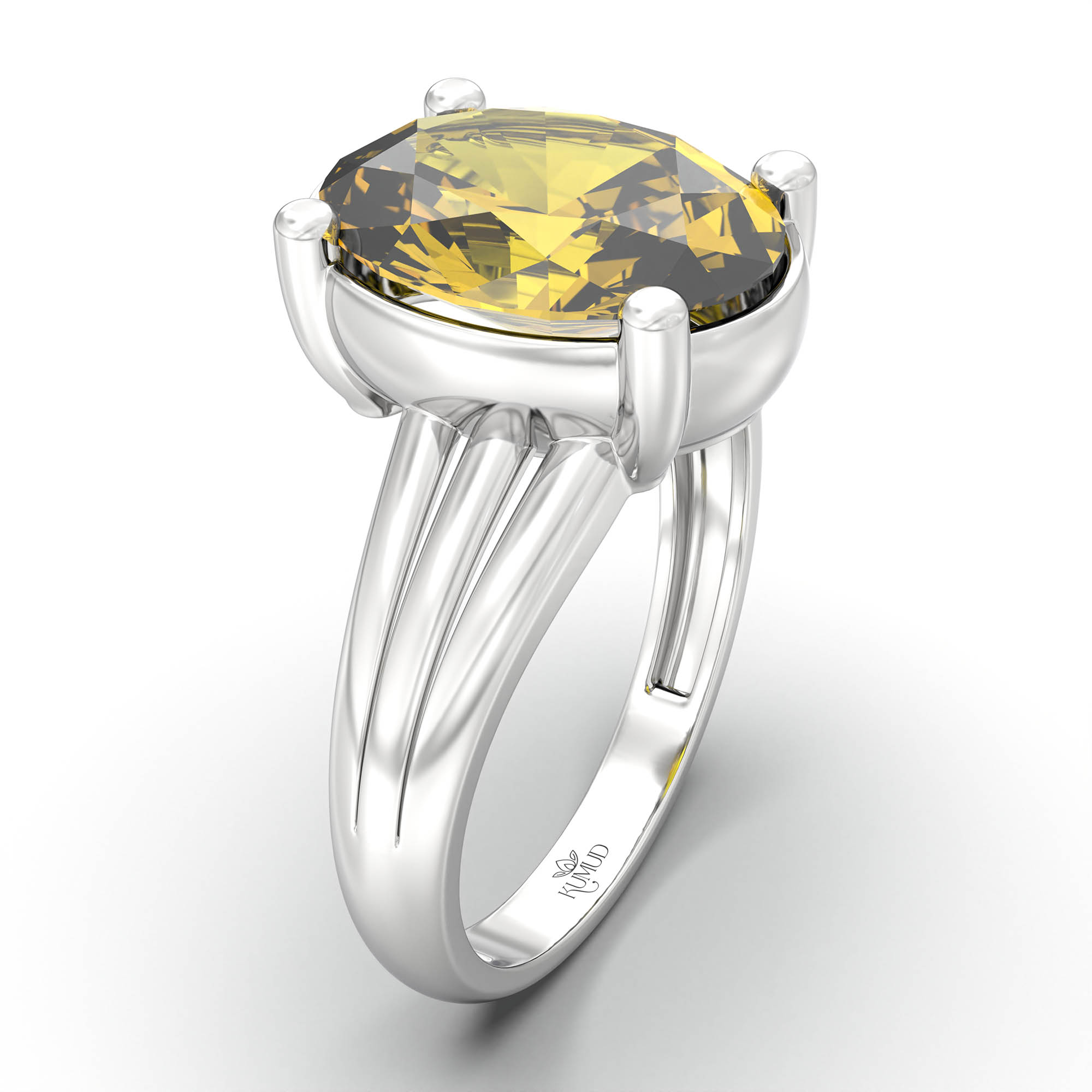 Yellow Sapphire (Pukhraj) Ring for Women in 925 Sterling Silver – Oval 11x8 mm, Prong Setting, 4 g (Design K14-10) thumbnail