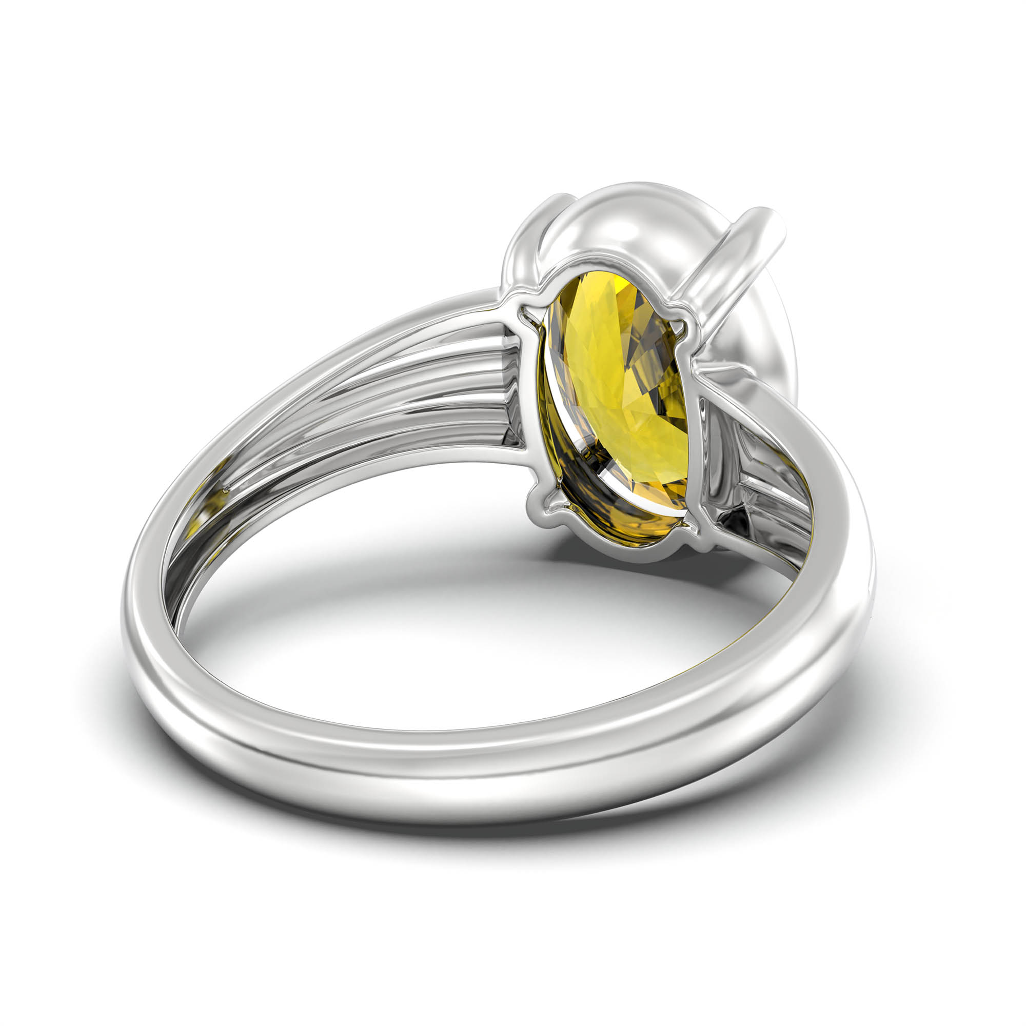 Yellow Sapphire (Pukhraj) Ring for Women in 18K White Gold – Oval 11x8 mm, Prong Setting, 4 g (Design K14-10) thumbnail