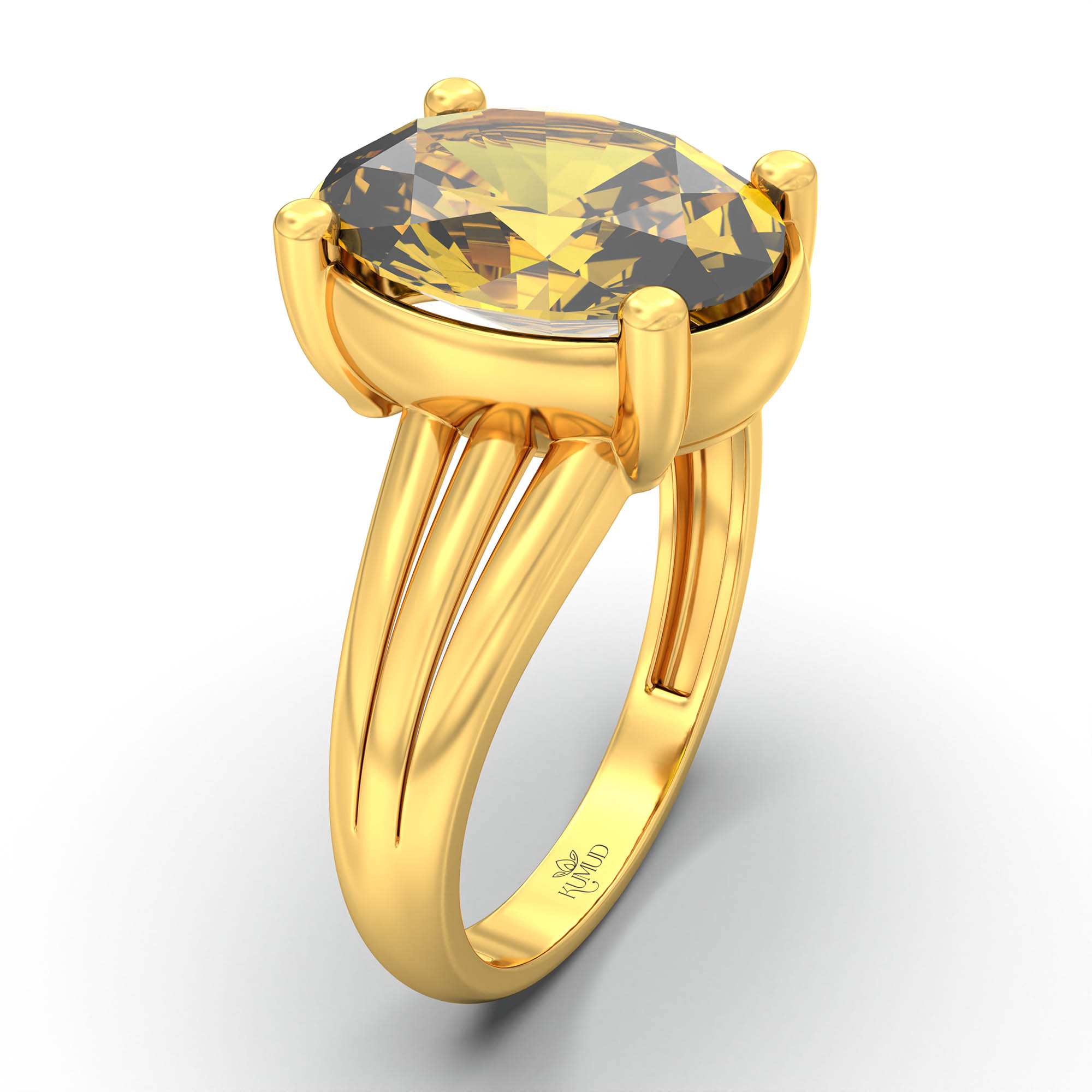 Yellow Sapphire (Pukhraj) Ring for Women in 22K Yellow Gold – Oval 11x8 mm, Prong Setting, 4 g (Design K14-10) thumbnail