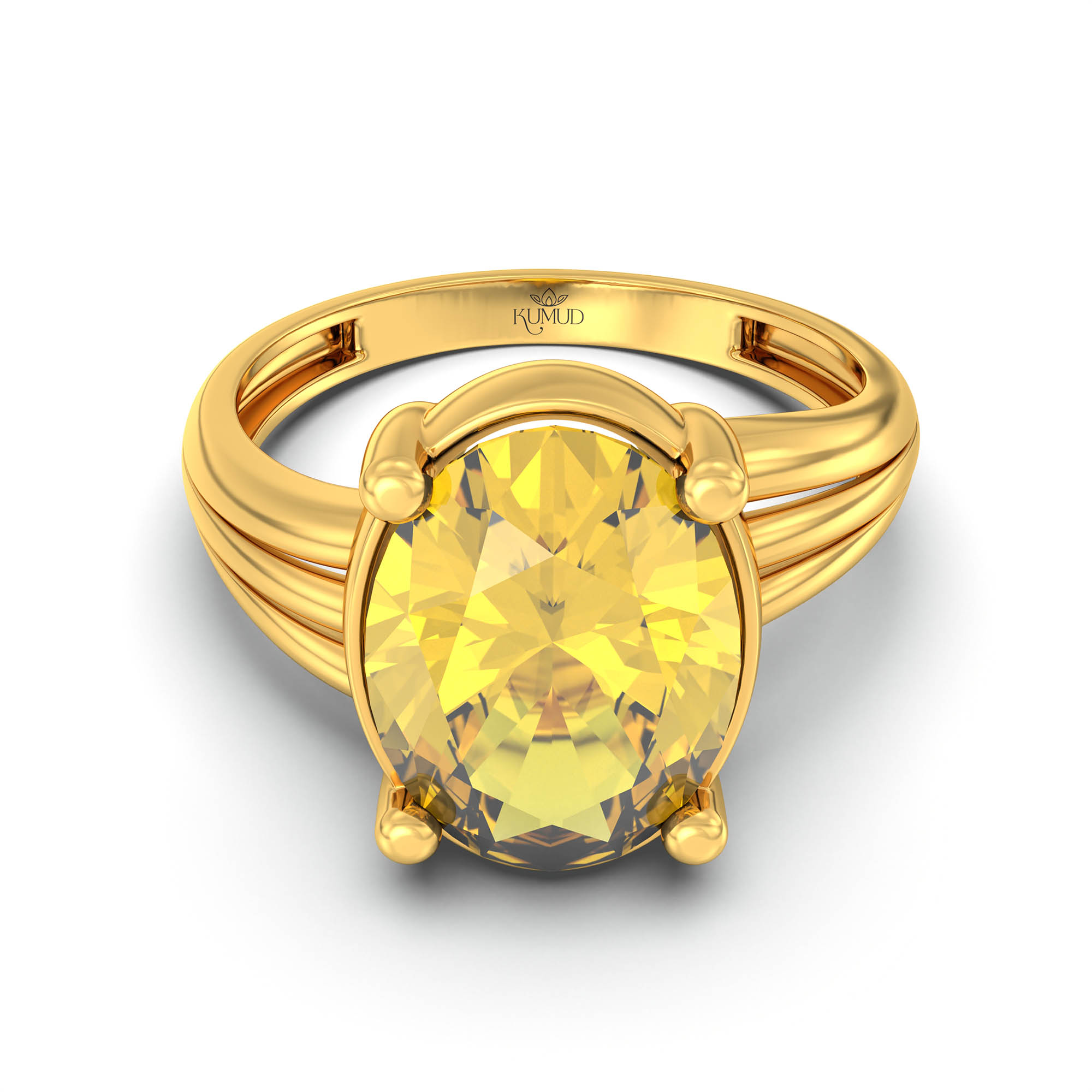 Yellow Sapphire (Pukhraj) Ring for Women in 22K Yellow Gold – Oval 11x8 mm, Prong Setting, 4 g (Design K14-10) thumbnail