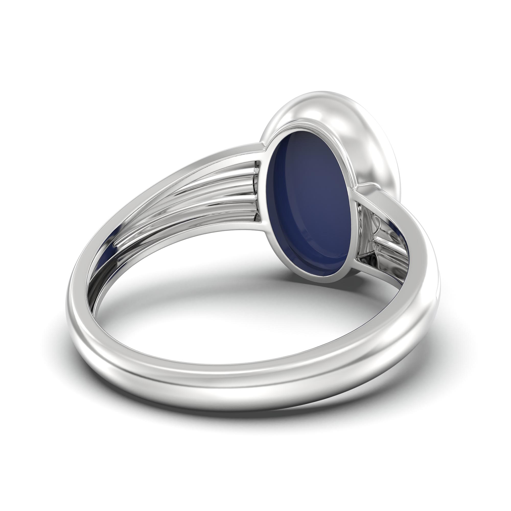 Blue Sapphire (Neelam) Ring for Women in 18K White Gold – Oval Cabochon 11x8 mm, Bezel Setting, 4 g (Design K14-10) thumbnail