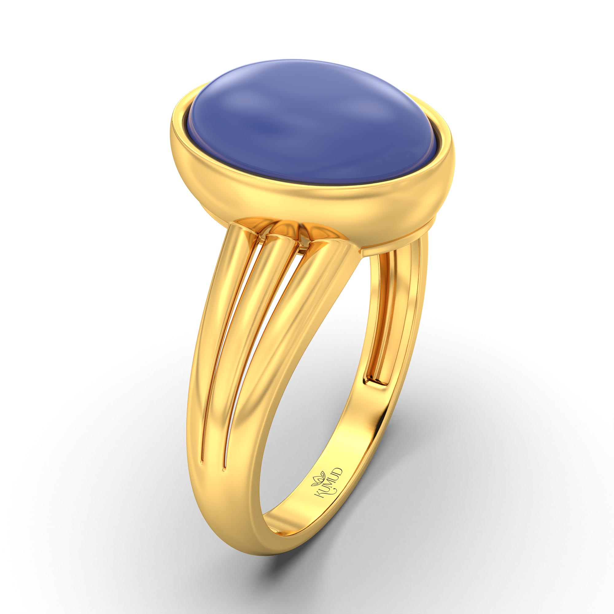 Blue Sapphire (Neelam) Ring for Women in 22K Yellow Gold – Oval Cabochon 11x8 mm, Bezel Setting, 4 g (Design K14-10) thumbnail