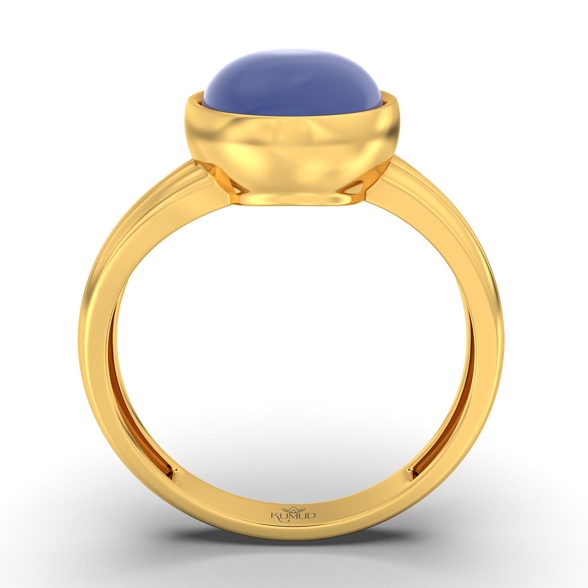Blue Sapphire (Neelam) Ring for Women in 22K Yellow Gold – Oval Cabochon 11x8 mm, Bezel Setting, 4 g (Design K14-10) thumbnail