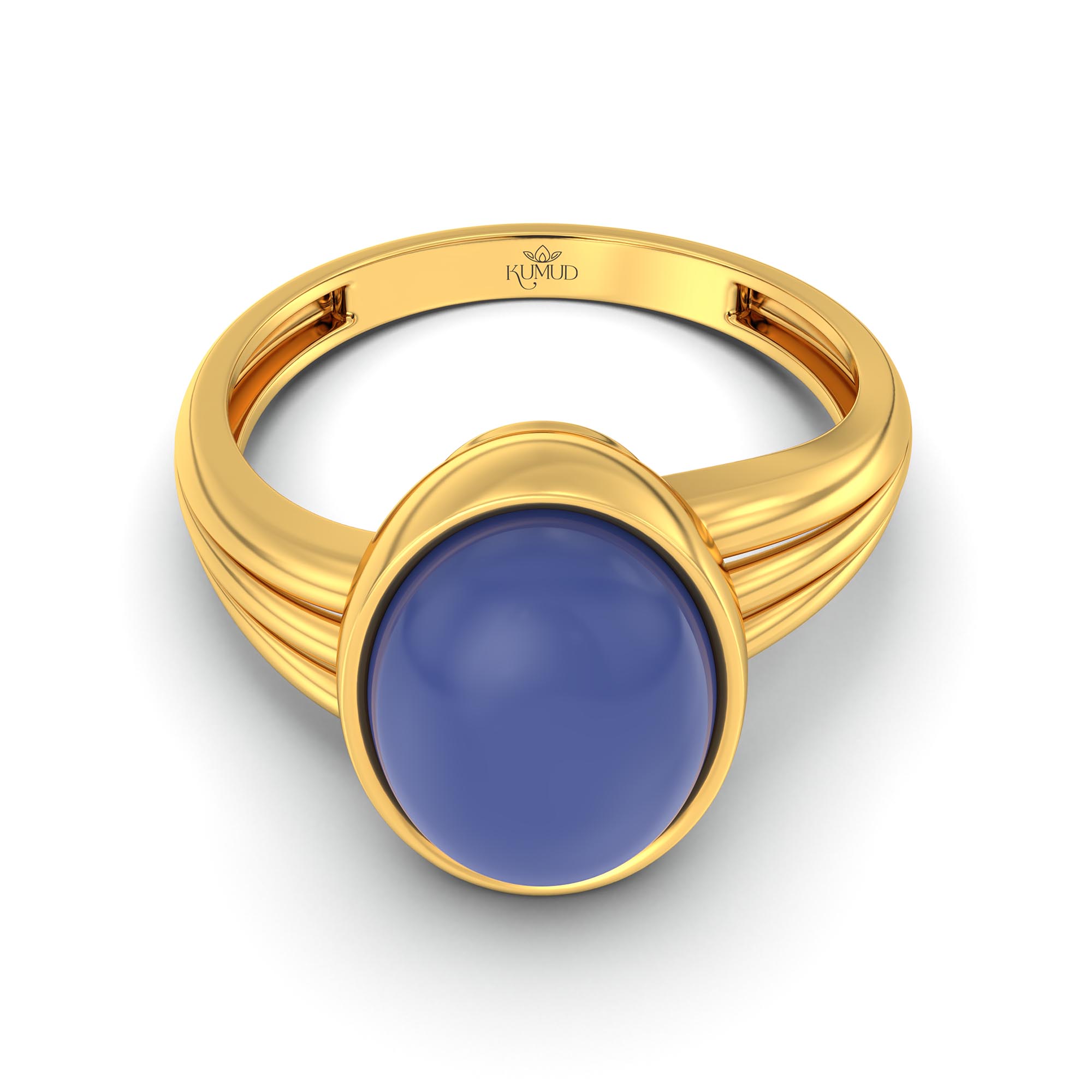Blue Sapphire (Neelam) Ring for Women in 22K Yellow Gold – Oval Cabochon 11x8 mm, Bezel Setting, 4 g (Design K14-10) thumbnail