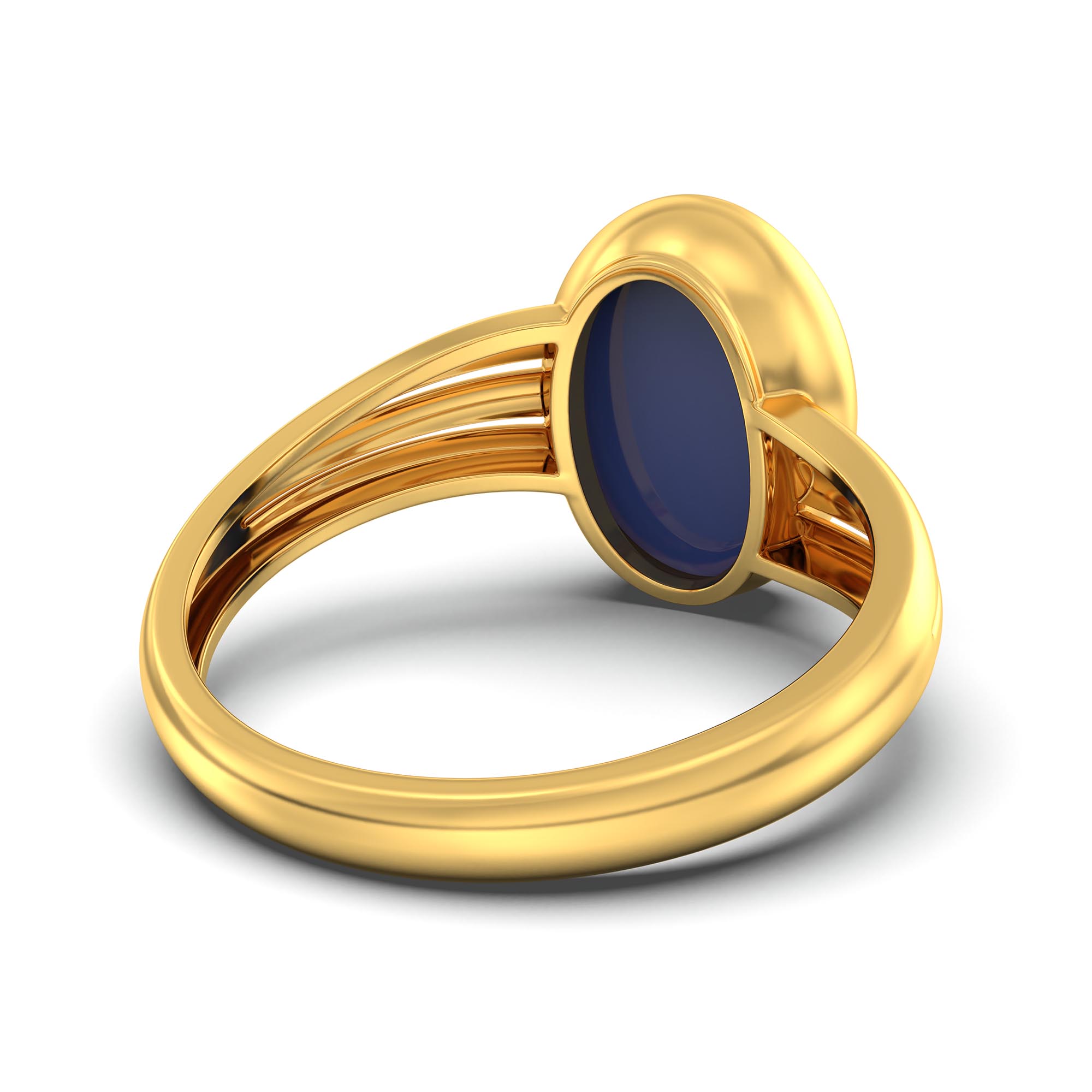 Blue Sapphire (Neelam) Ring for Women in 22K Yellow Gold – Oval Cabochon 11x8 mm, Bezel Setting, 4 g (Design K14-10) thumbnail