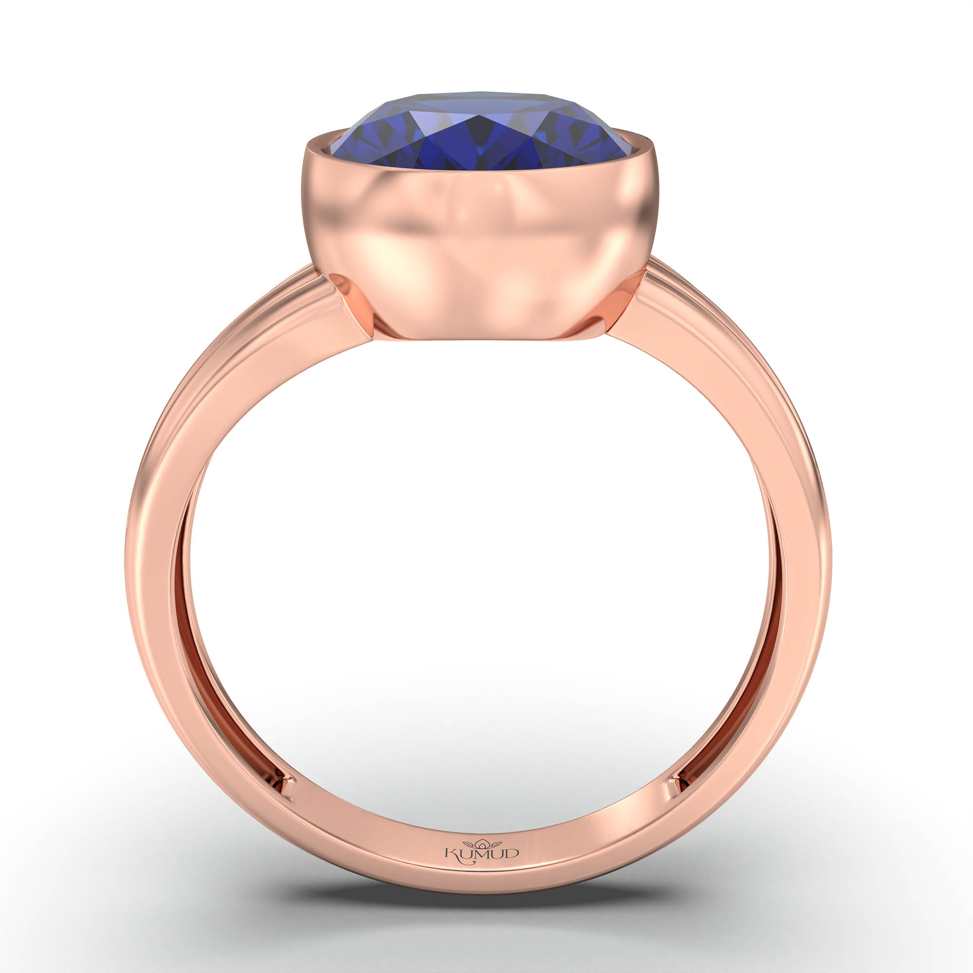 Blue Sapphire (Neelam) Ring for Women in 18K Rose Gold – Oval 11x8 mm, Bezel Setting, 4 g (Design K14-10) thumbnail