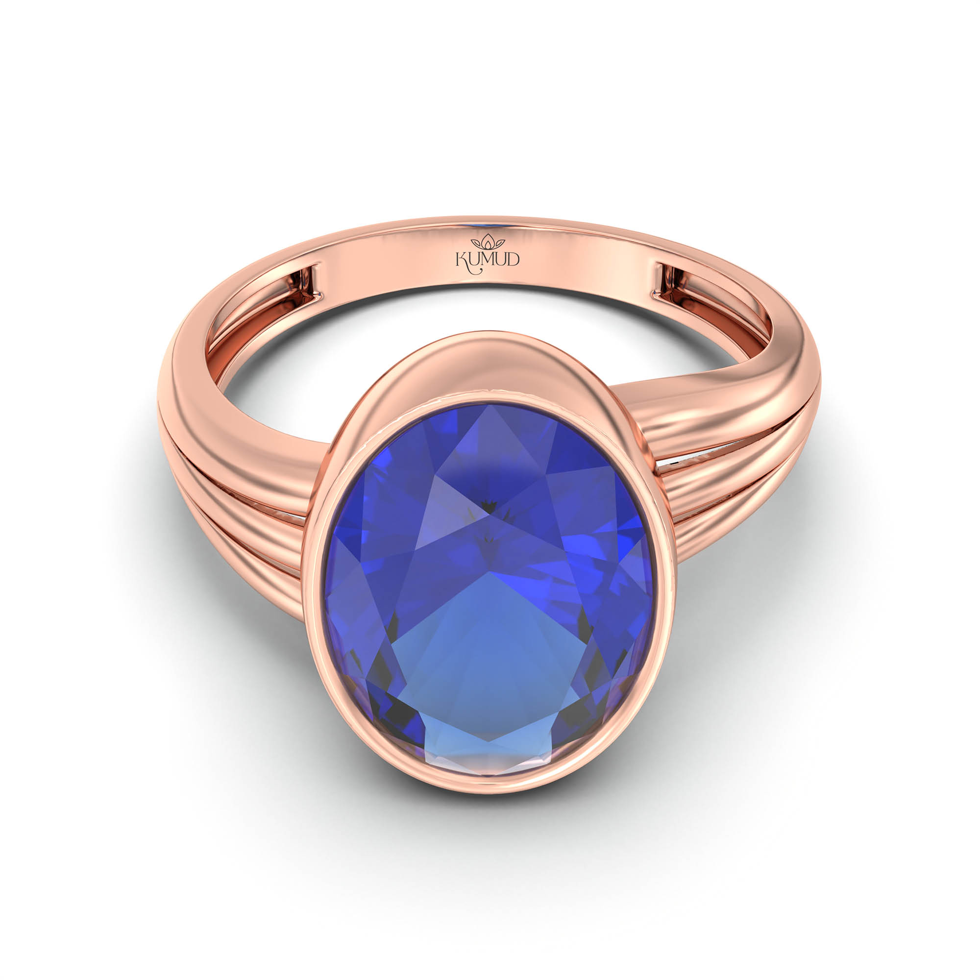 Blue Sapphire (Neelam) Ring for Women in 18K Rose Gold – Oval 11x8 mm, Bezel Setting, 4 g (Design K14-10) thumbnail