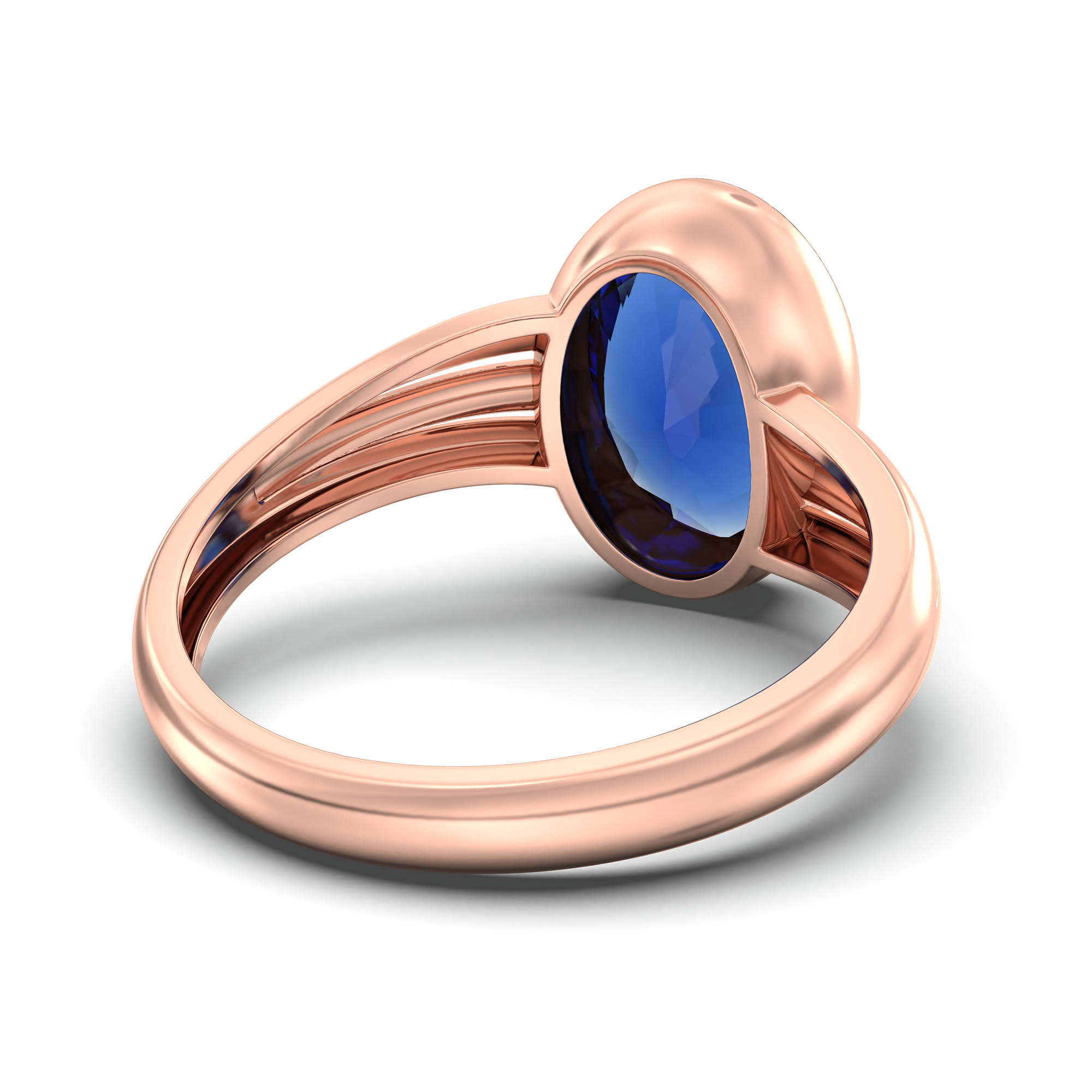 Blue Sapphire (Neelam) Ring for Women in 18K Rose Gold – Oval 11x8 mm, Bezel Setting, 4 g (Design K14-10) thumbnail