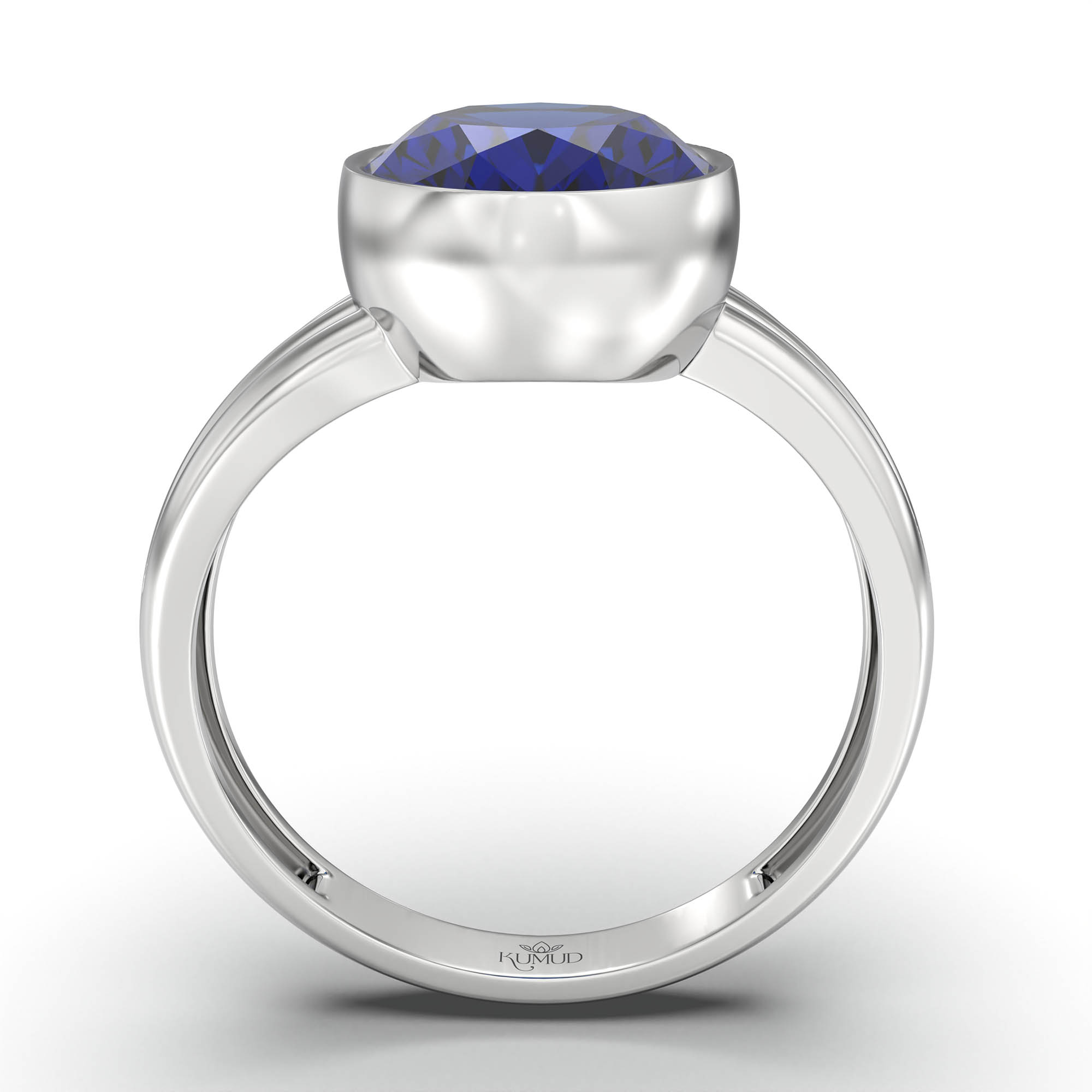 Blue Sapphire (Neelam) Ring for Women in 18K White Gold – Oval 11x8 mm, Bezel Setting, 4 g (Design K14-10) thumbnail