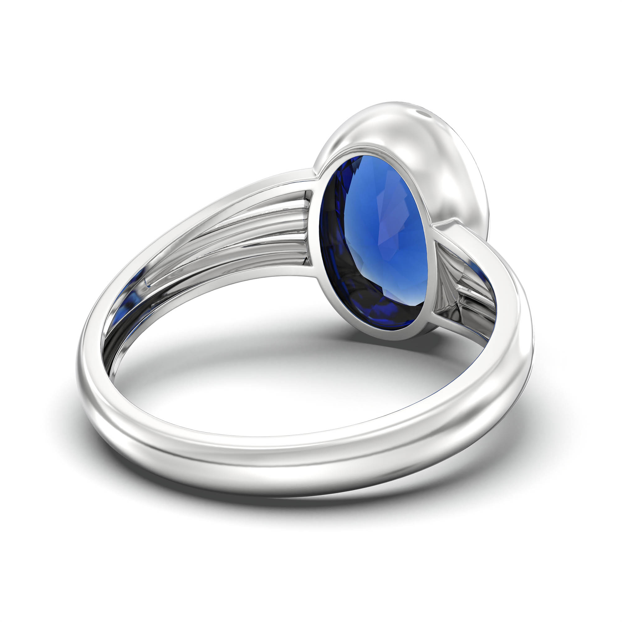 Blue Sapphire (Neelam) Ring for Women in 18K White Gold – Oval 11x8 mm, Bezel Setting, 4 g (Design K14-10) thumbnail