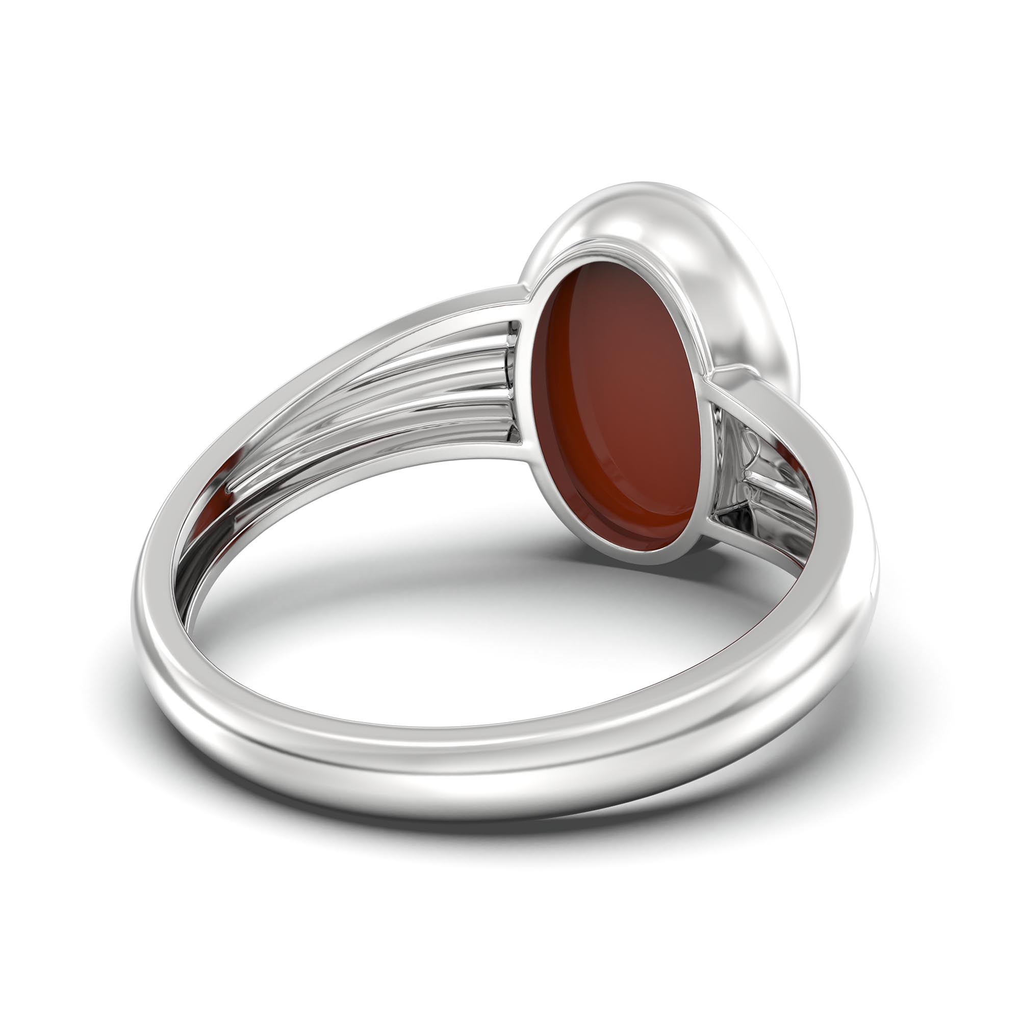 Red Coral (Moonga) Ring for Women in 18K White Gold – Oval Cabochon 11x8 mm, Bezel Setting, 4 g (Design K14-10) thumbnail