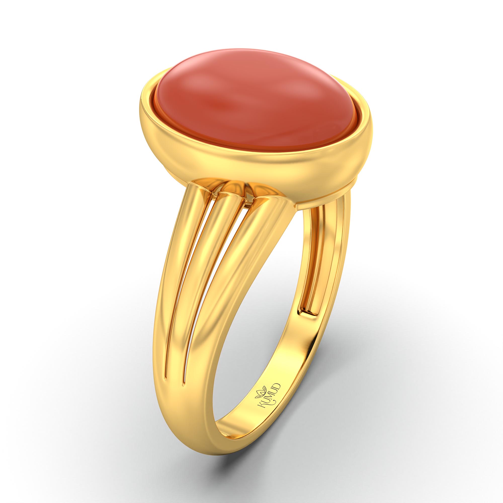 Red Coral (Moonga) Ring for Women in 22K Yellow Gold – Oval Cabochon 11x8 mm, Bezel Setting, 4 g (Design K14-10) thumbnail