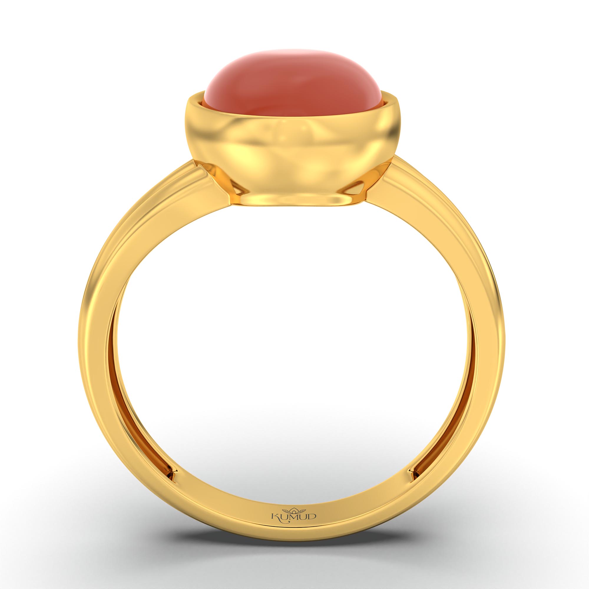 Red Coral (Moonga) Ring for Women in 22K Yellow Gold – Oval Cabochon 11x8 mm, Bezel Setting, 4 g (Design K14-10) thumbnail