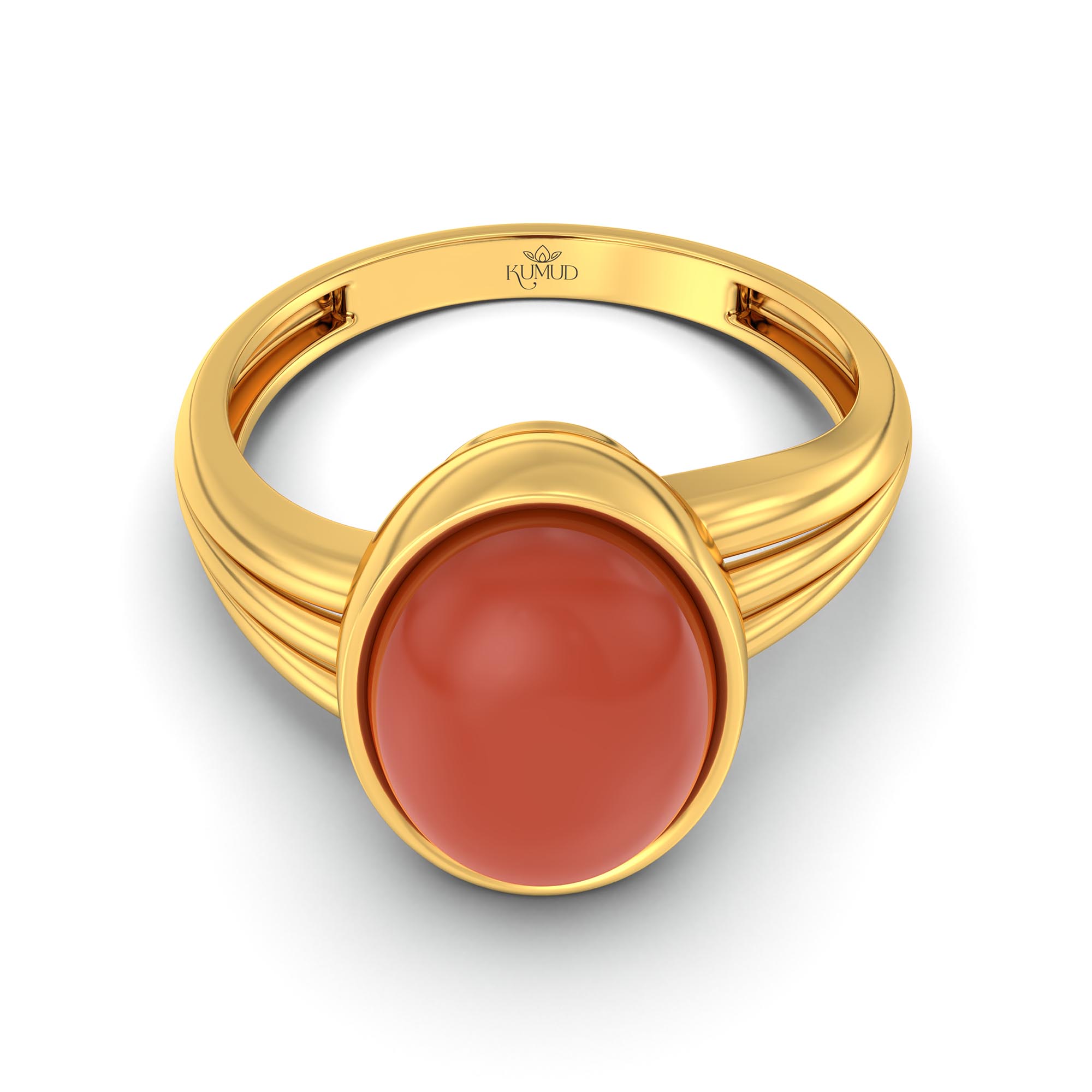 Red Coral (Moonga) Ring for Women in 22K Yellow Gold – Oval Cabochon 11x8 mm, Bezel Setting, 4 g (Design K14-10) thumbnail