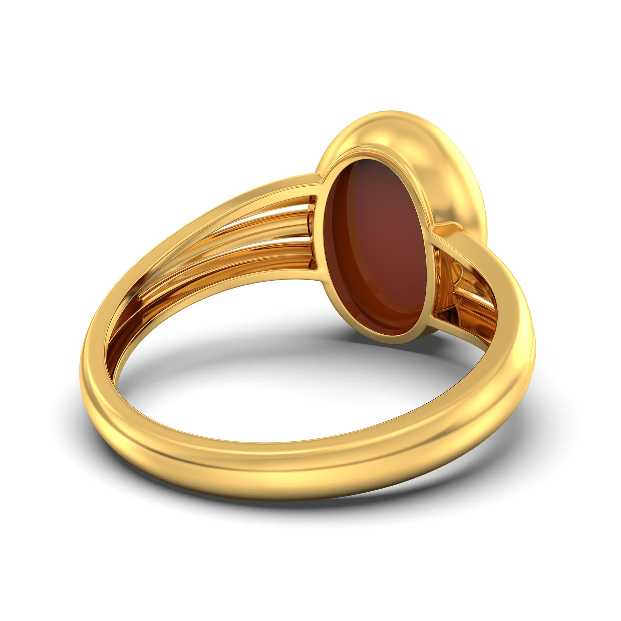 Red Coral (Moonga) Ring for Women in 22K Yellow Gold – Oval Cabochon 11x8 mm, Bezel Setting, 4 g (Design K14-10) thumbnail