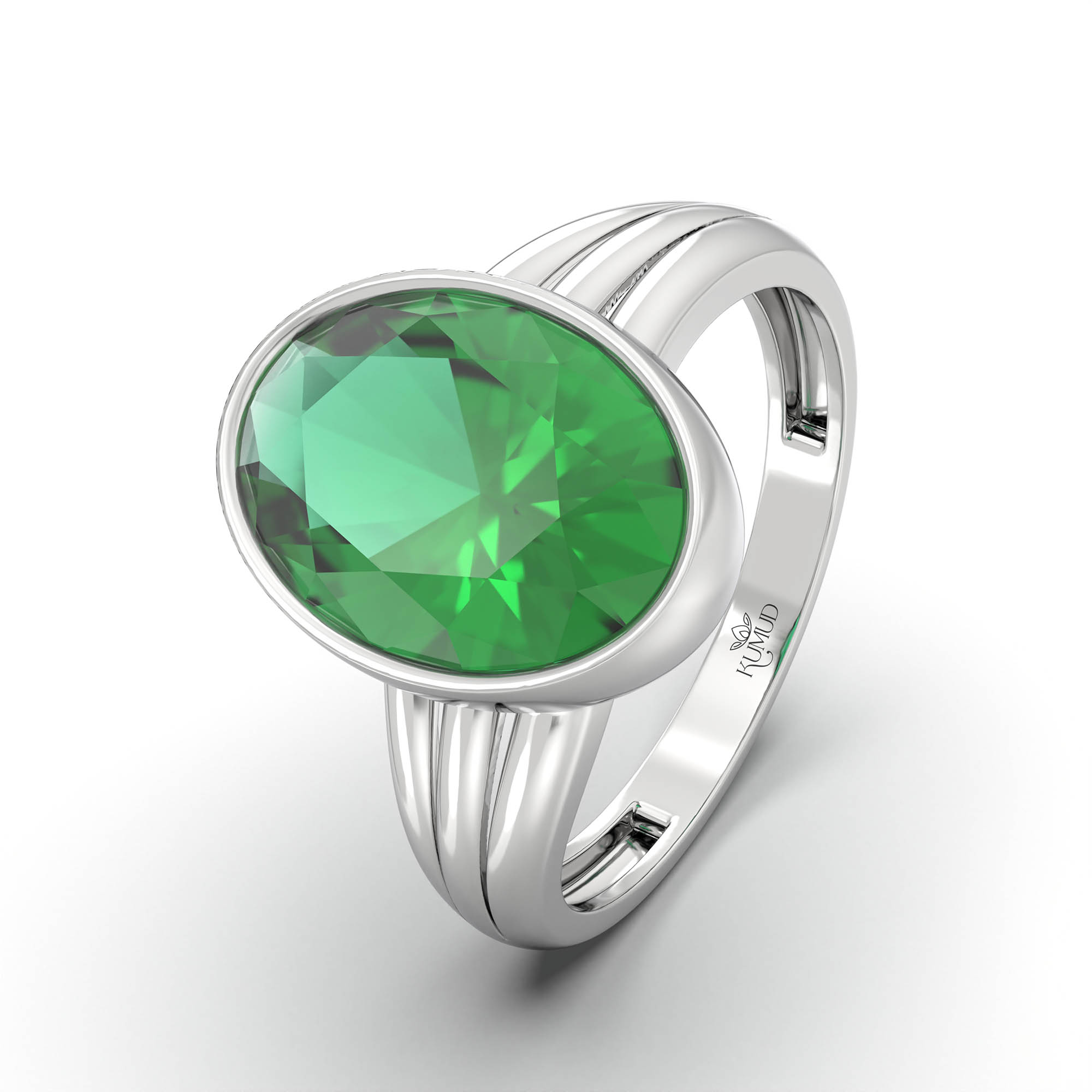 Emerald (Panna) Ring for Women in 925 Sterling Silver – Oval 11x8 mm, Bezel Setting, 4 g (Design K14-10) thumbnail