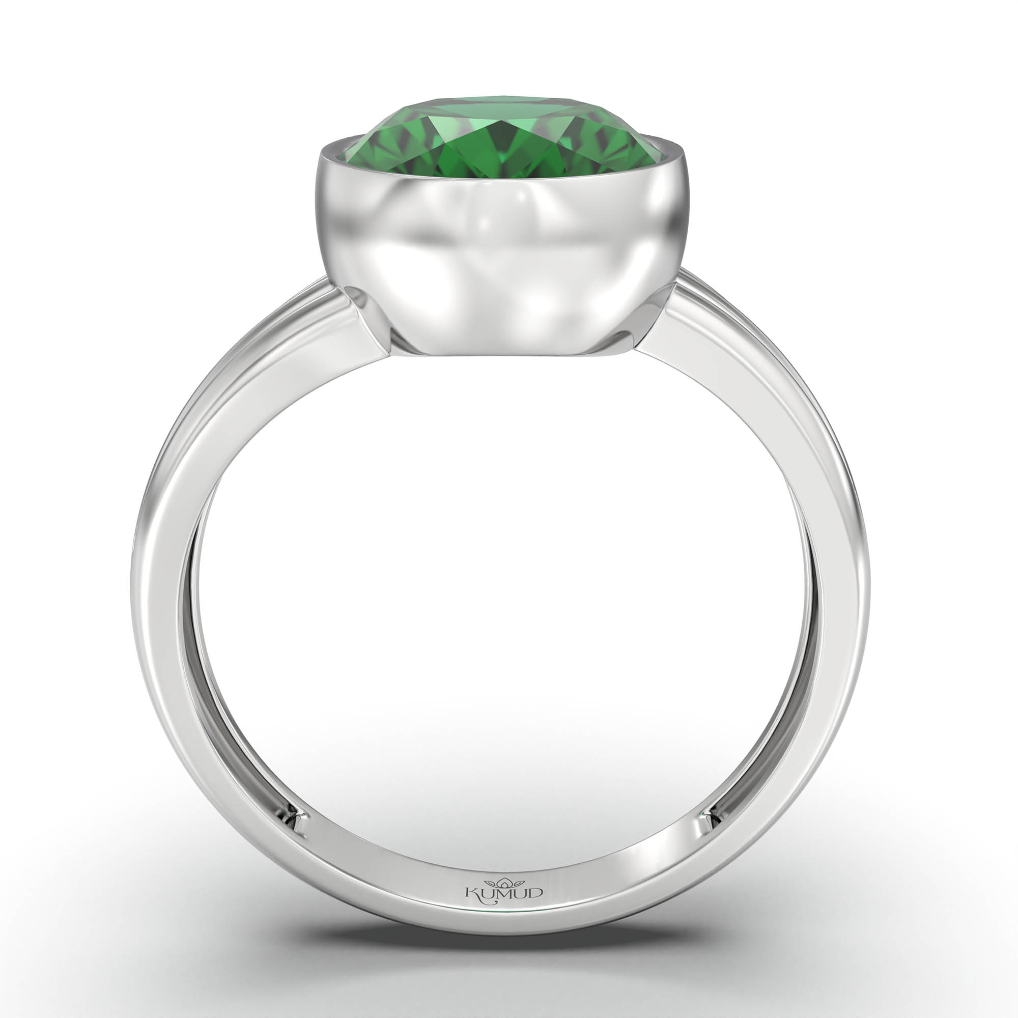 Emerald (Panna) Ring for Women in 925 Sterling Silver – Oval 11x8 mm, Bezel Setting, 4 g (Design K14-10) thumbnail